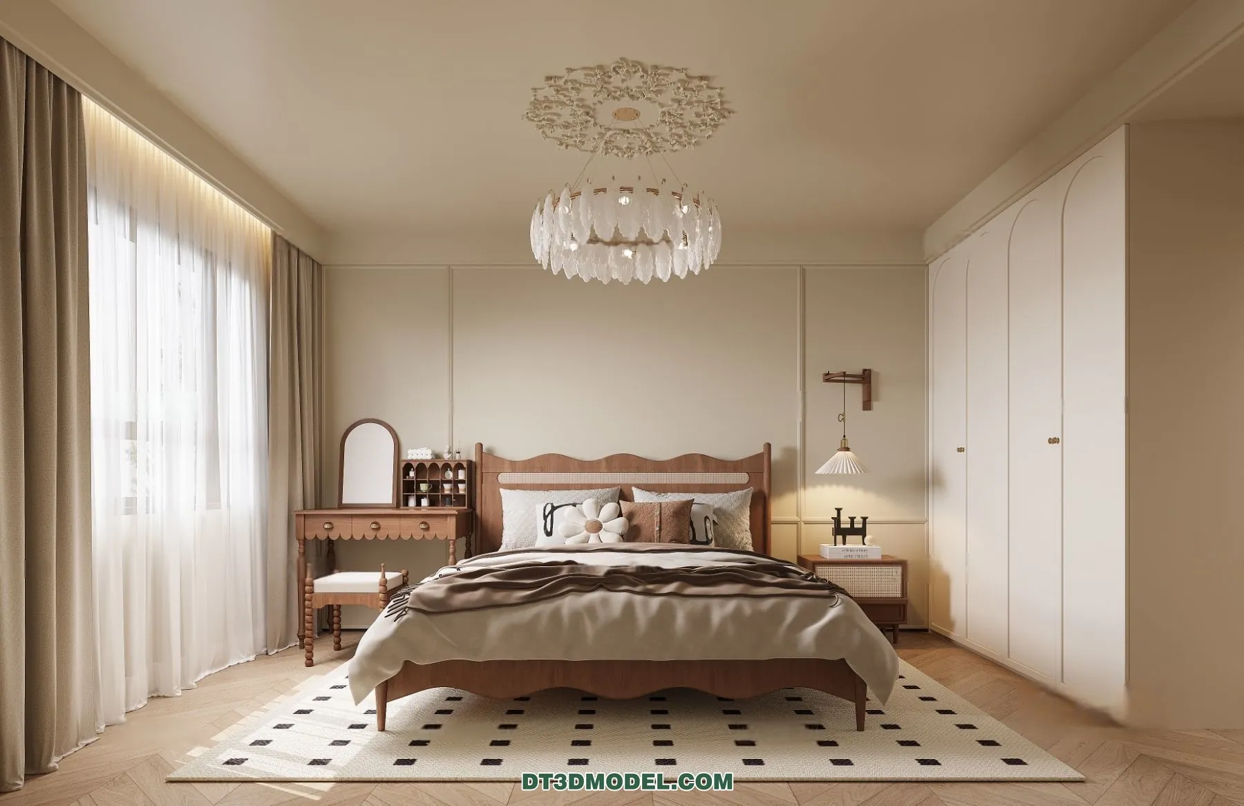 3D Scene of Cream Style Bedroom - 3D Model - 069