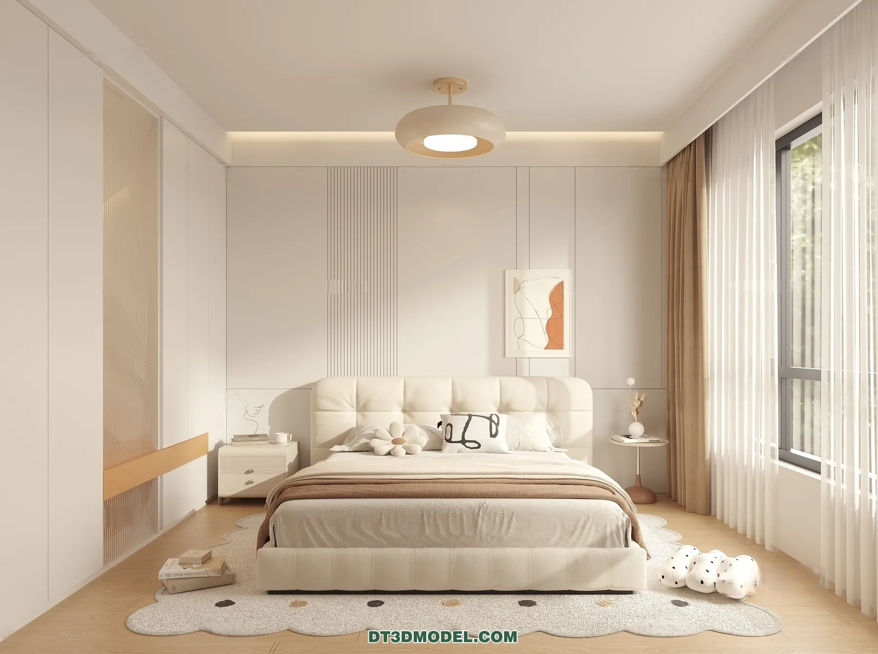 3D Scene of Cream Style Bedroom - 3D Model - 070