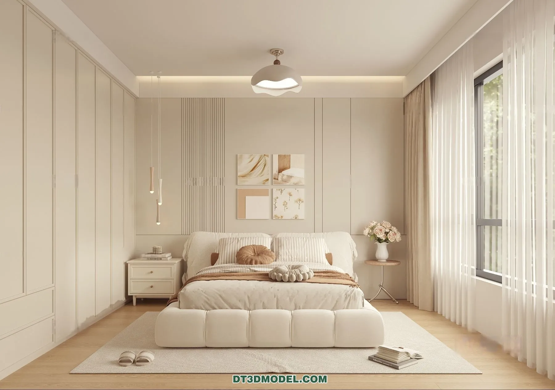 3D Scene of Cream Style Bedroom - 3D Model - 072