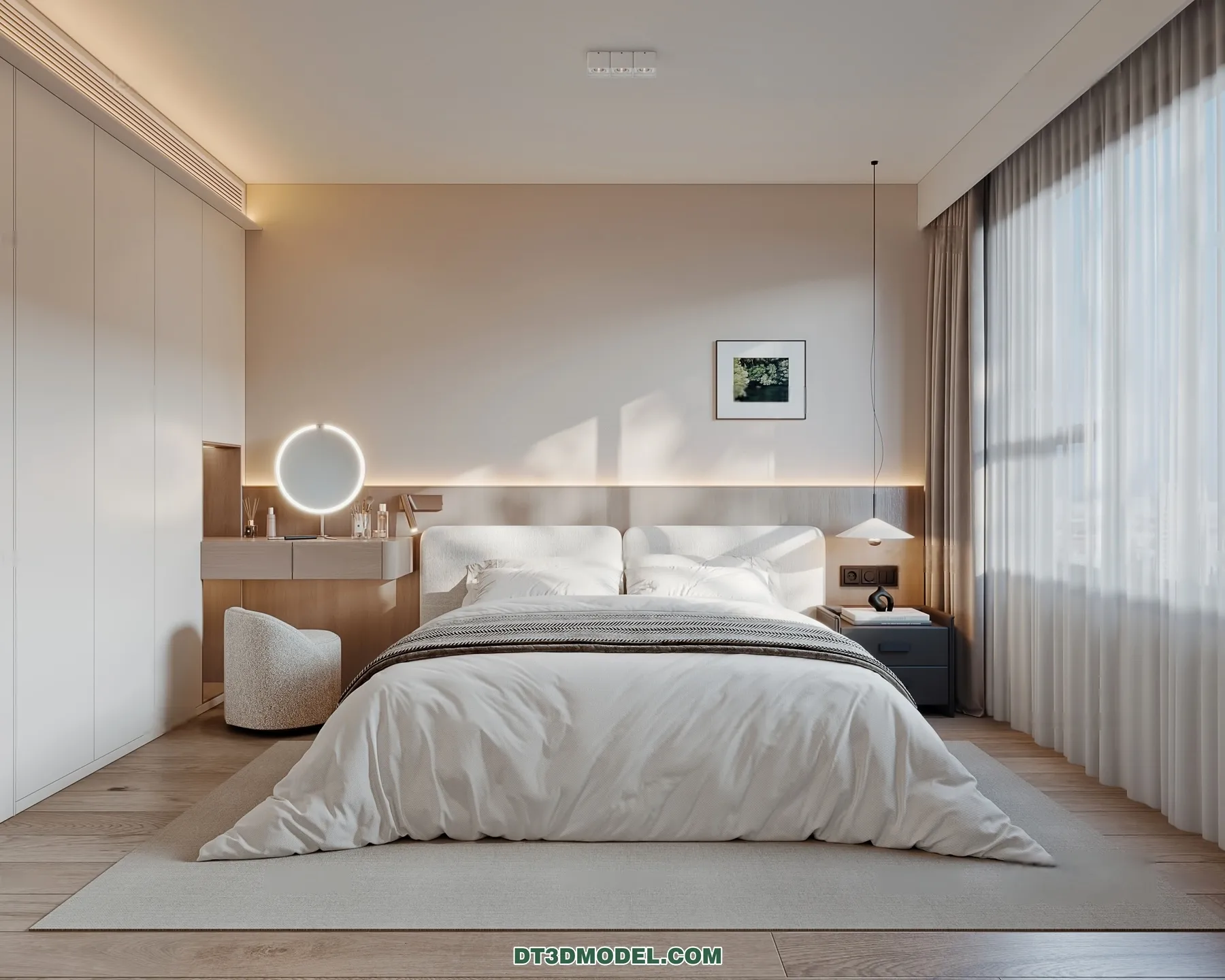 3D Scene of Cream Style Bedroom - 3D Model - 073