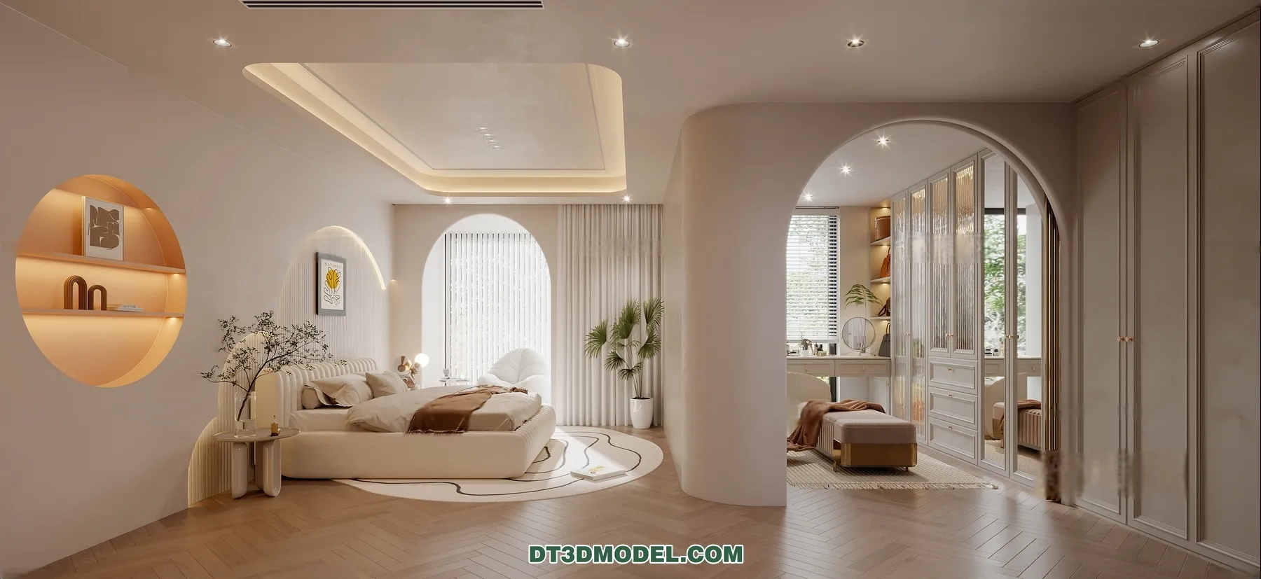 3D Scene of Cream Style Bedroom - 3D Model - 074