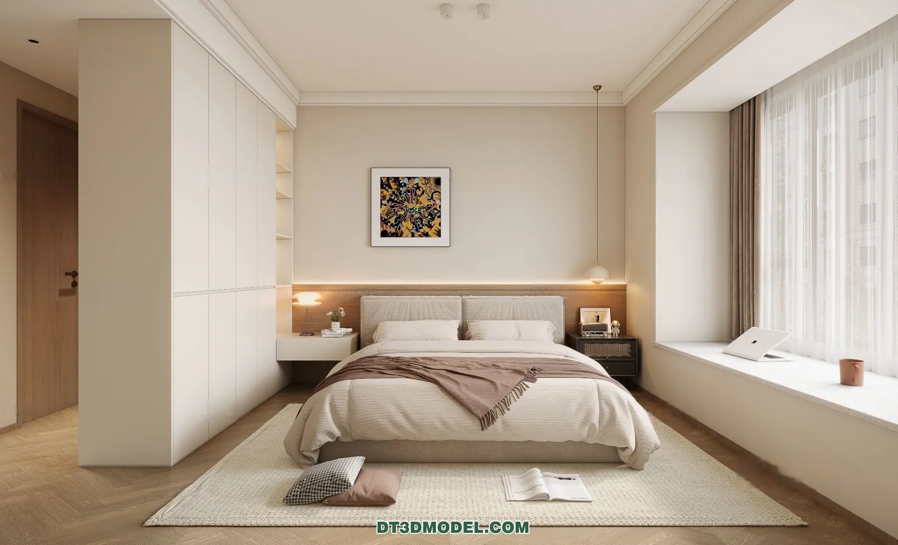 3D Scene of Cream Style Bedroom - 3D Model - 075