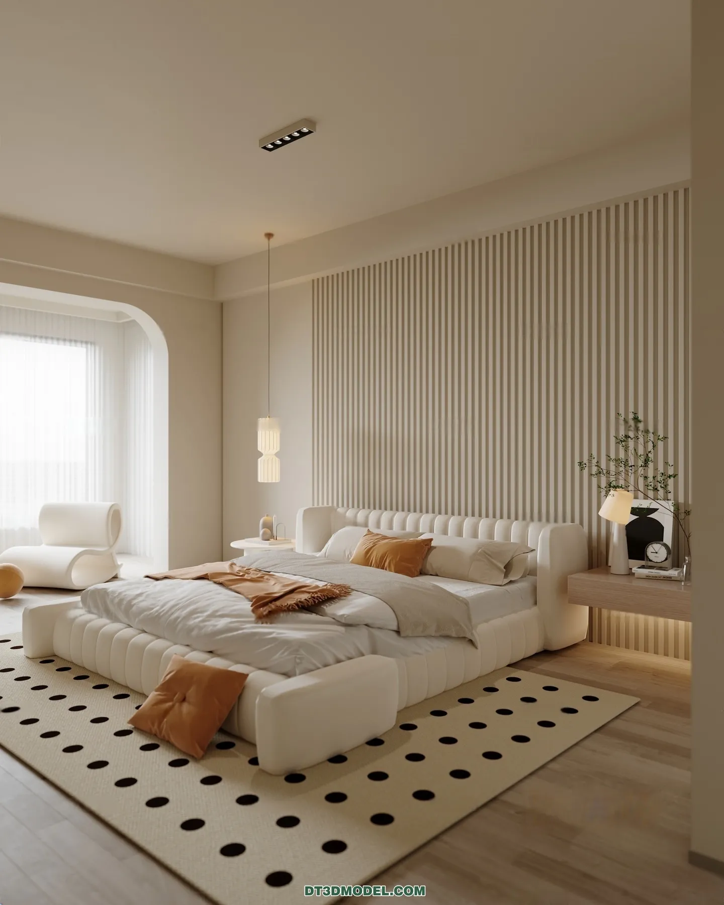 3D Scene of Cream Style Bedroom - 3D Model - 077