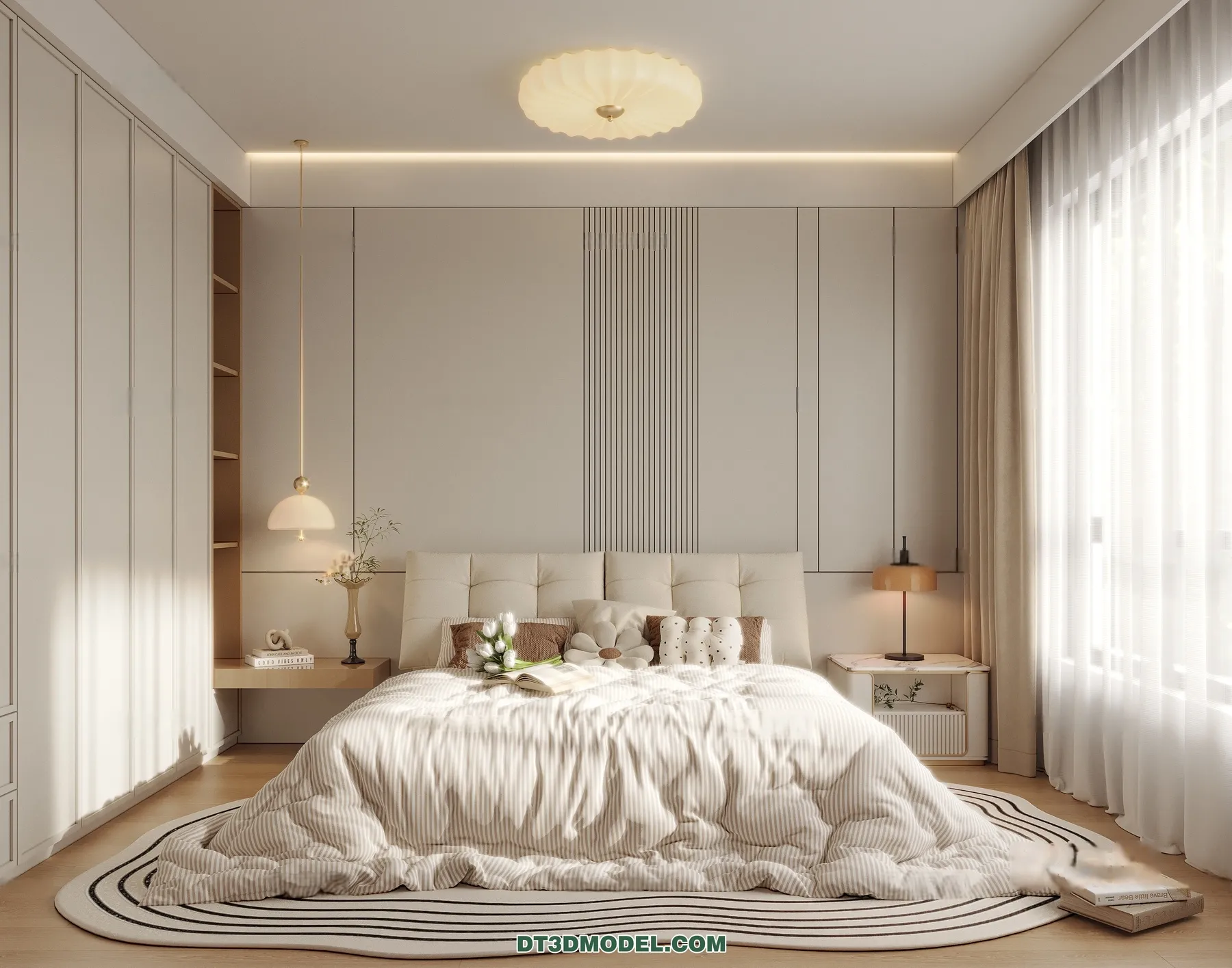 3D Scene of Cream Style Bedroom - 3D Model - 078