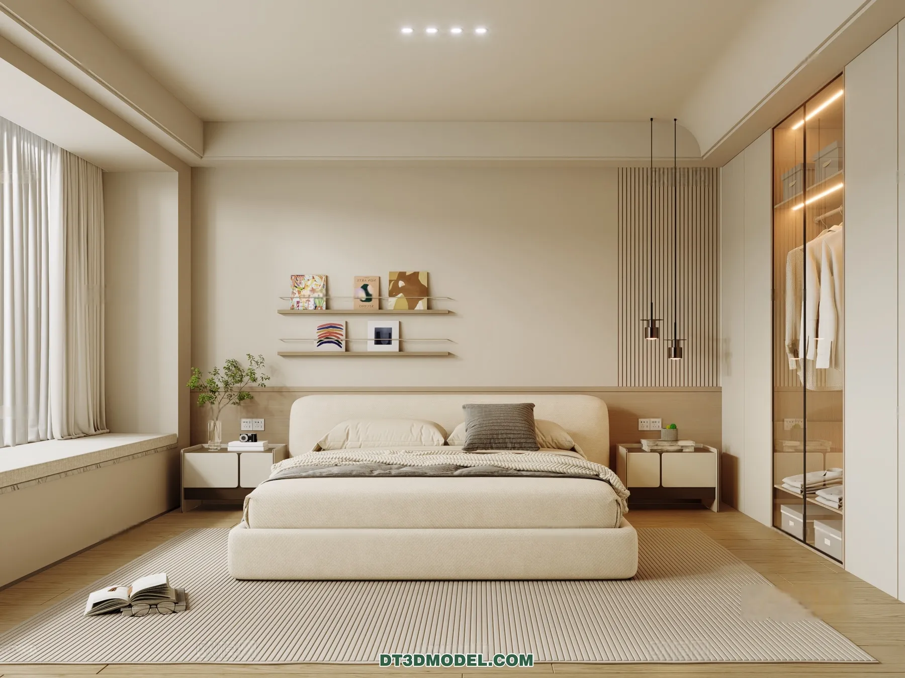 3D Scene of Cream Style Bedroom - 3D Model - 079