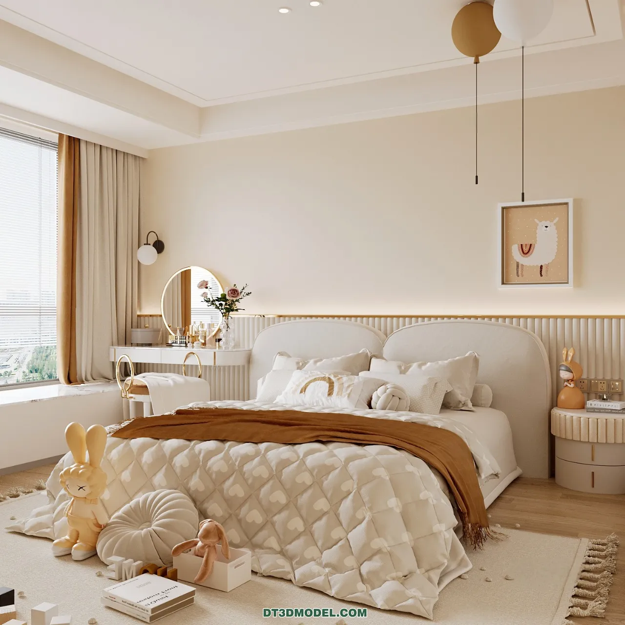 3D Scene of Cream Style Bedroom - 3D Model - 080