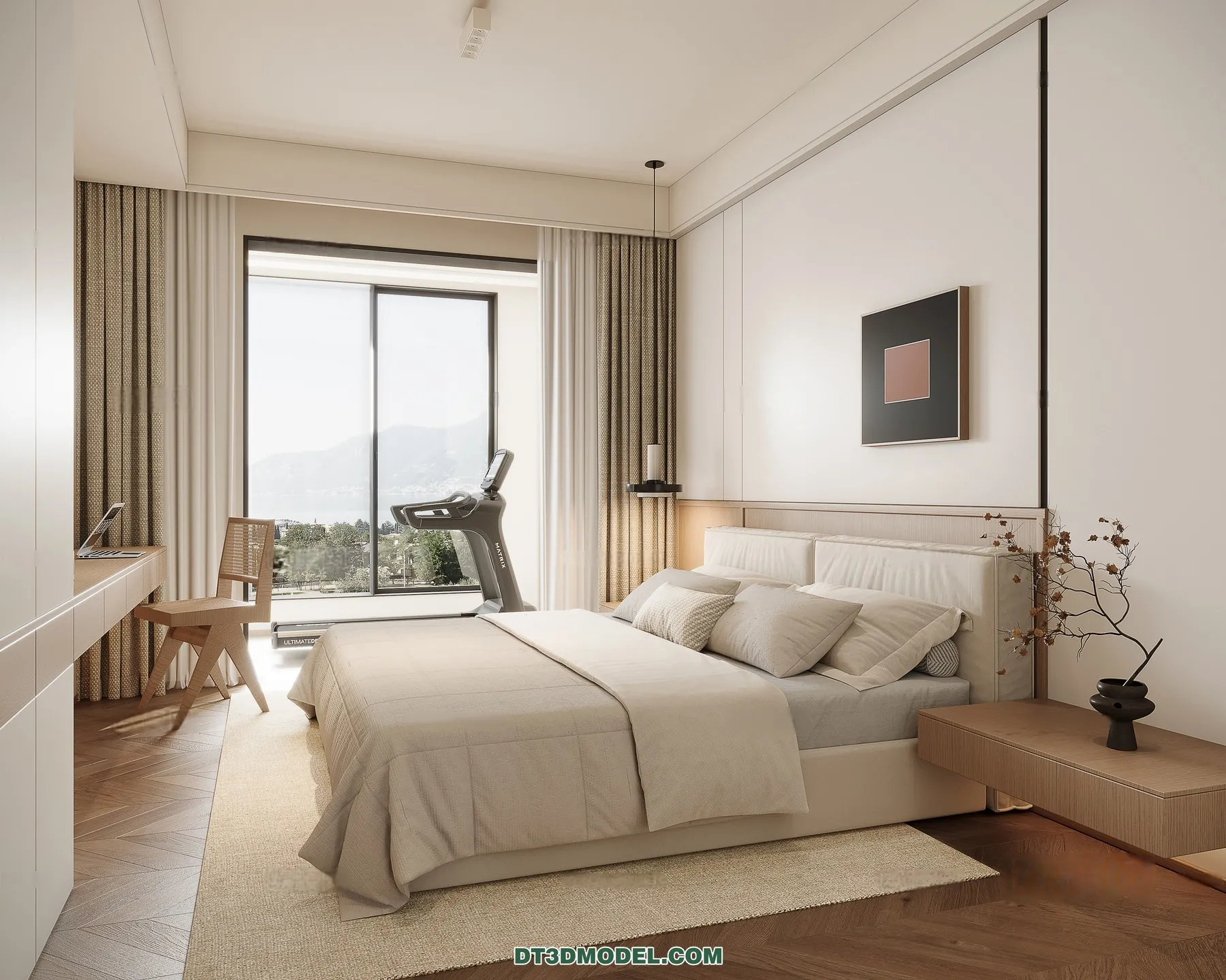 3D Scene of Cream Style Bedroom - 3D Model - 083