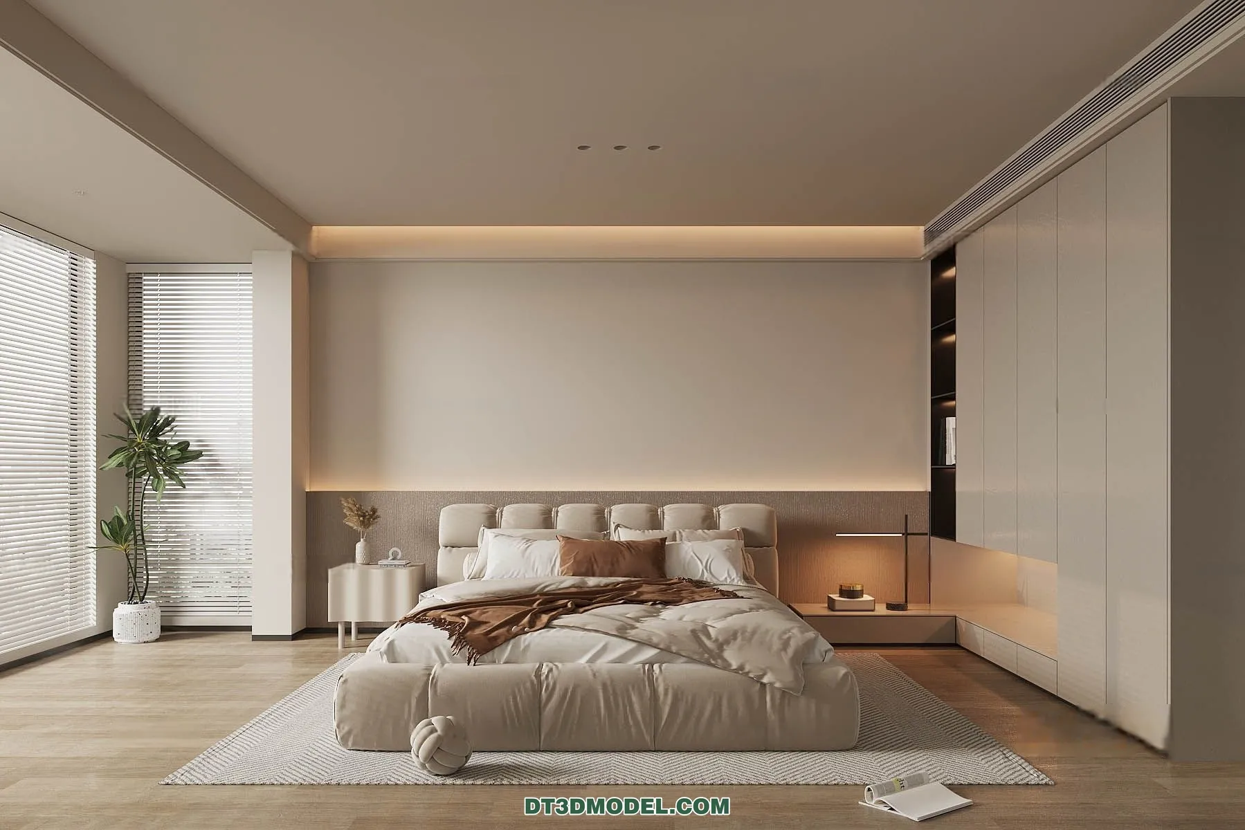 3D Scene of Cream Style Bedroom - 3D Model - 084