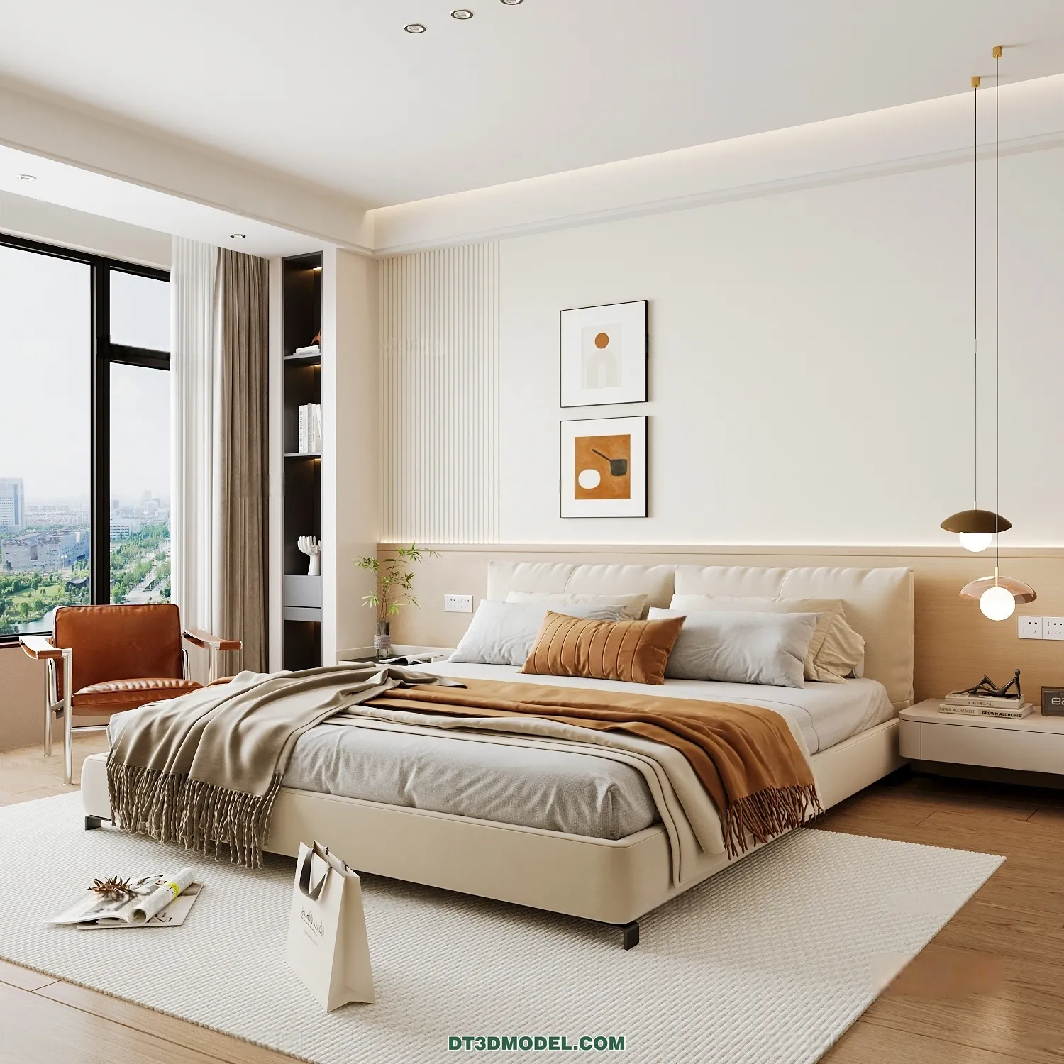 3D Scene of Cream Style Bedroom - 3D Model - 085