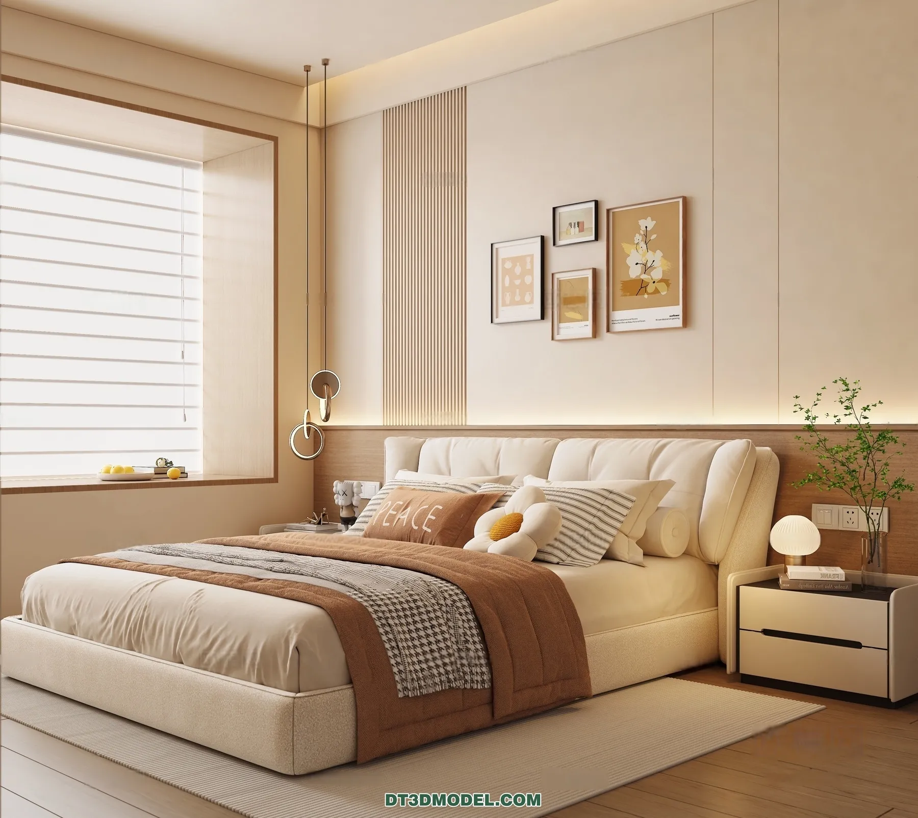 3D Scene of Cream Style Bedroom - 3D Model - 086
