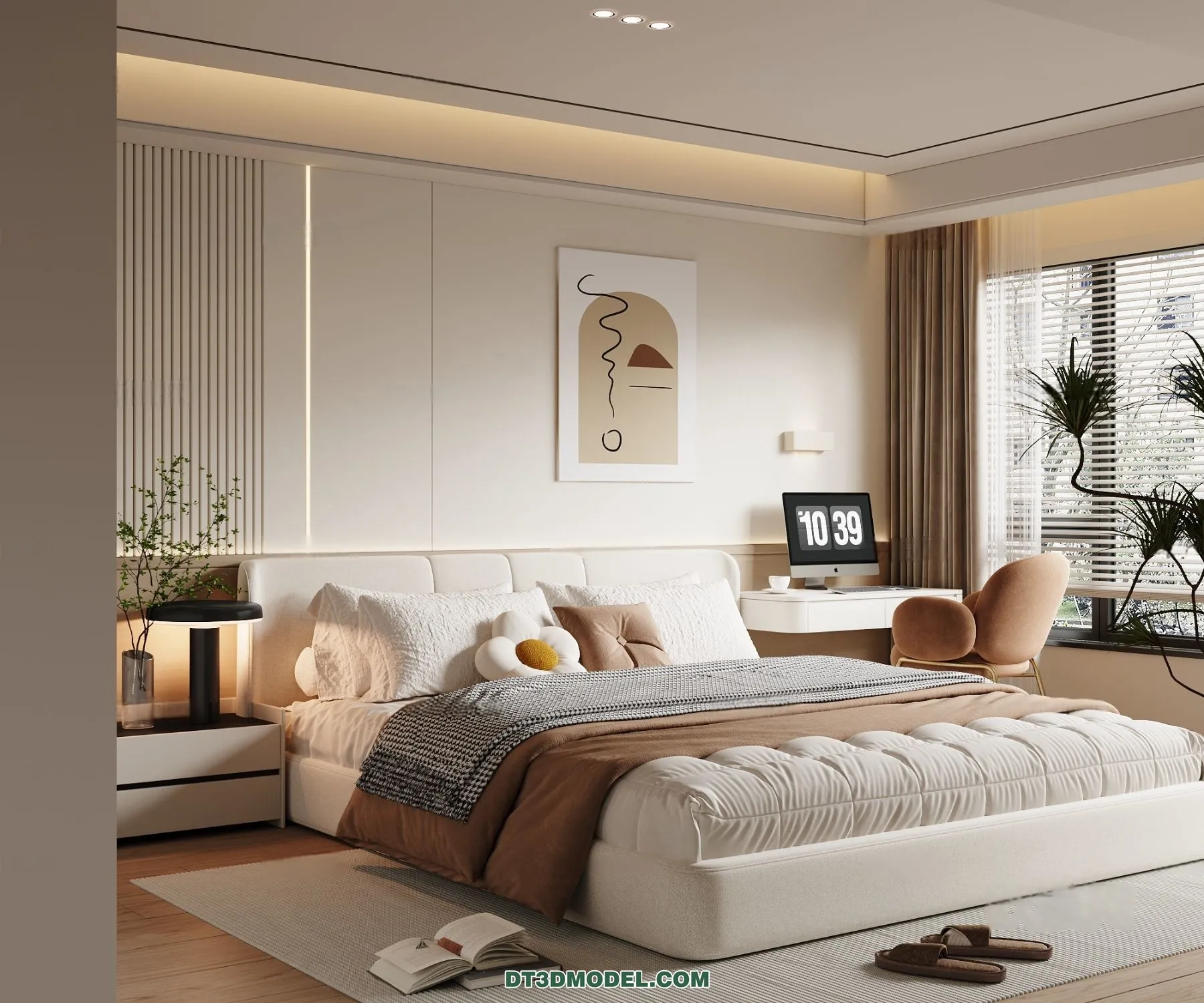 3D Scene of Cream Style Bedroom - 3D Model - 087