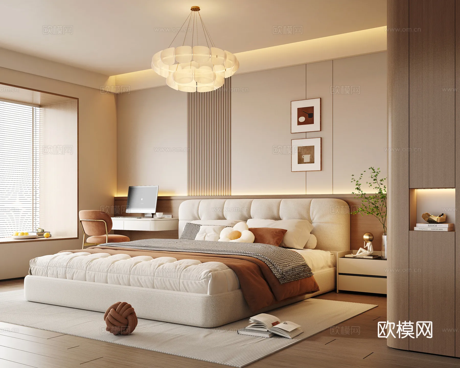 3D Scene of Cream Style Bedroom - 3D Model - 088