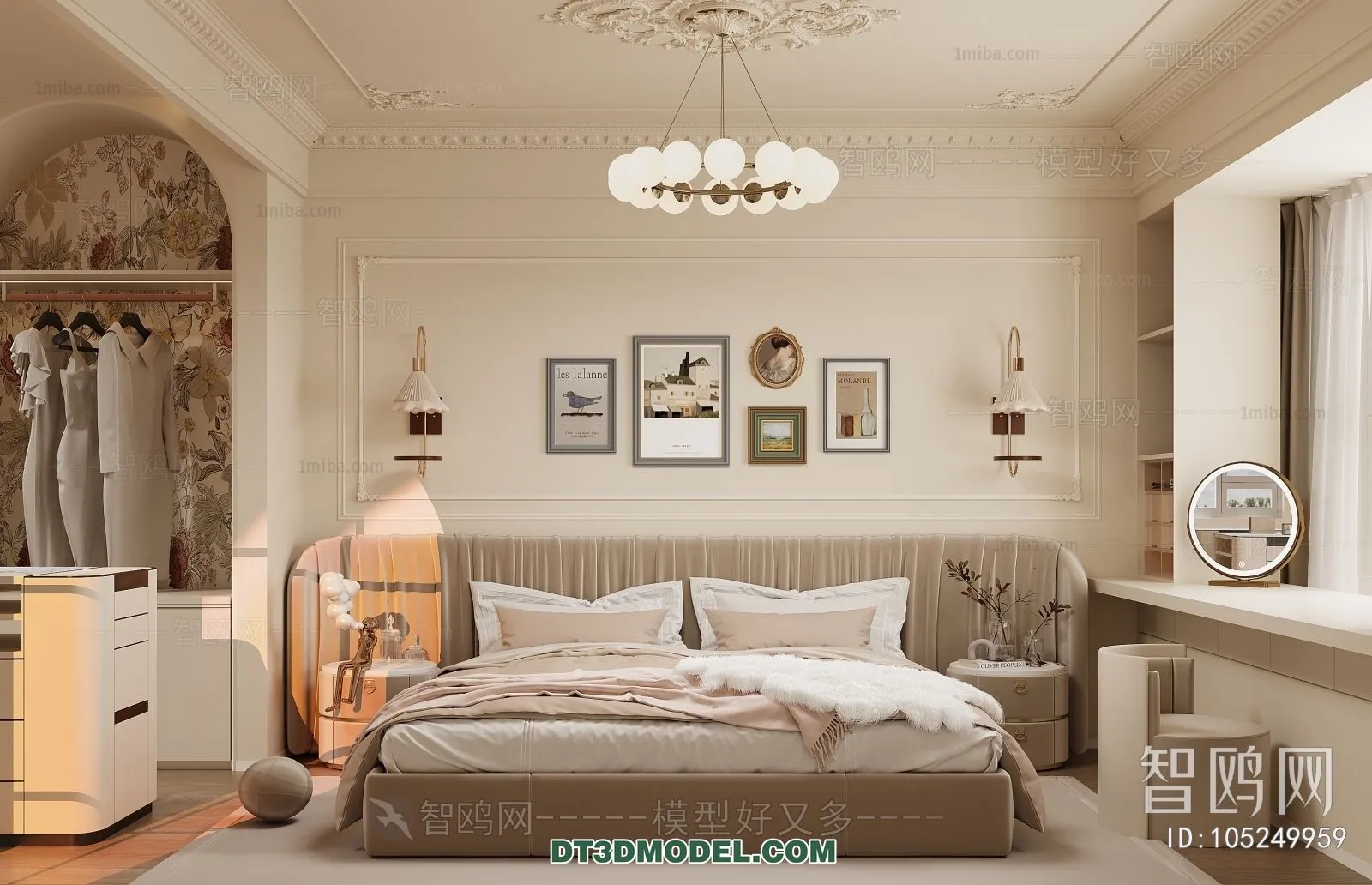 3D Scene of France Style Bedroom - 3D Model - 002
