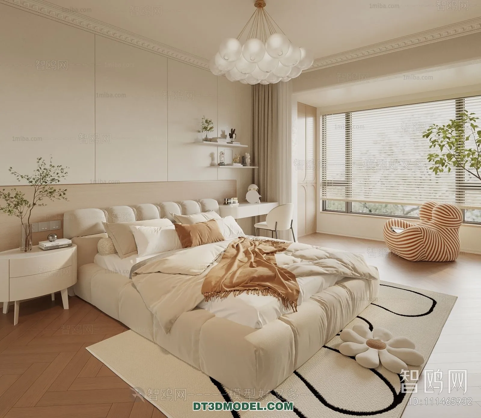 3D Scene of France Style Bedroom - 3D Model - 004