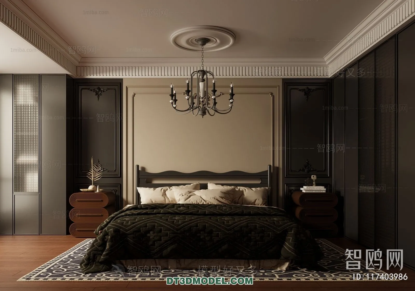 3D Scene of France Style Bedroom - 3D Model - 008