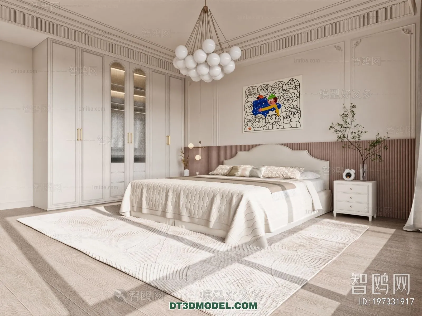 3D Scene of France Style Bedroom - 3D Model - 014