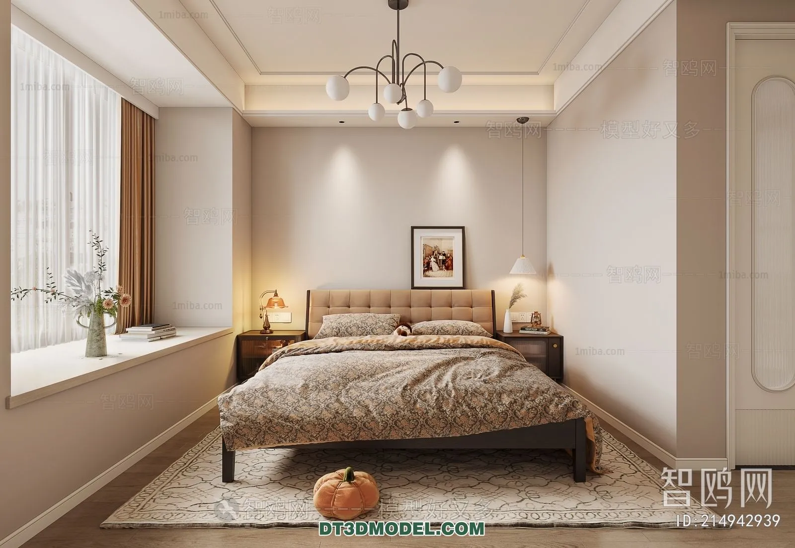 3D Scene of France Style Bedroom - 3D Model - 015