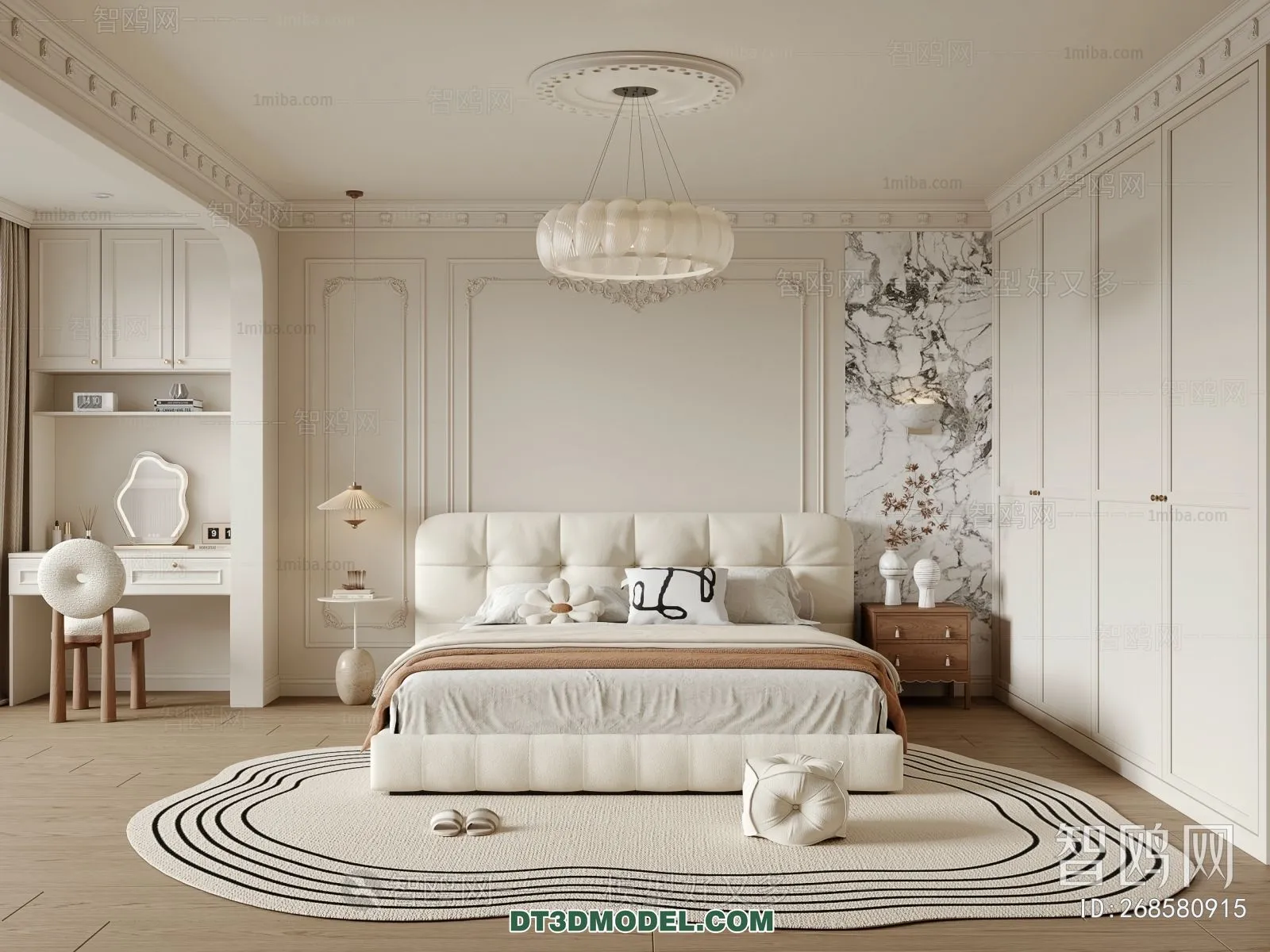 3D Scene of France Style Bedroom - 3D Model - 020