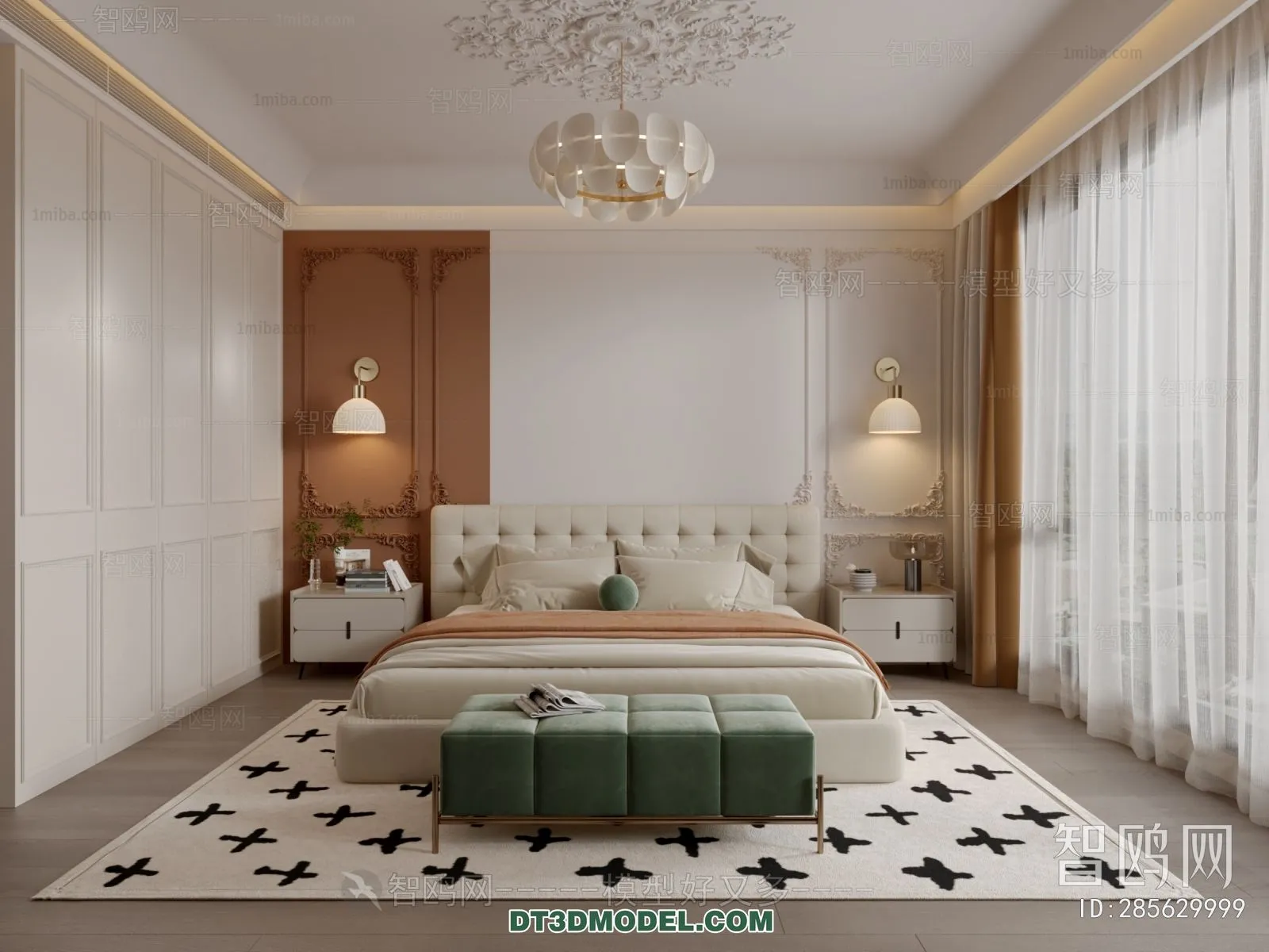 3D Scene of France Style Bedroom - 3D Model - 023