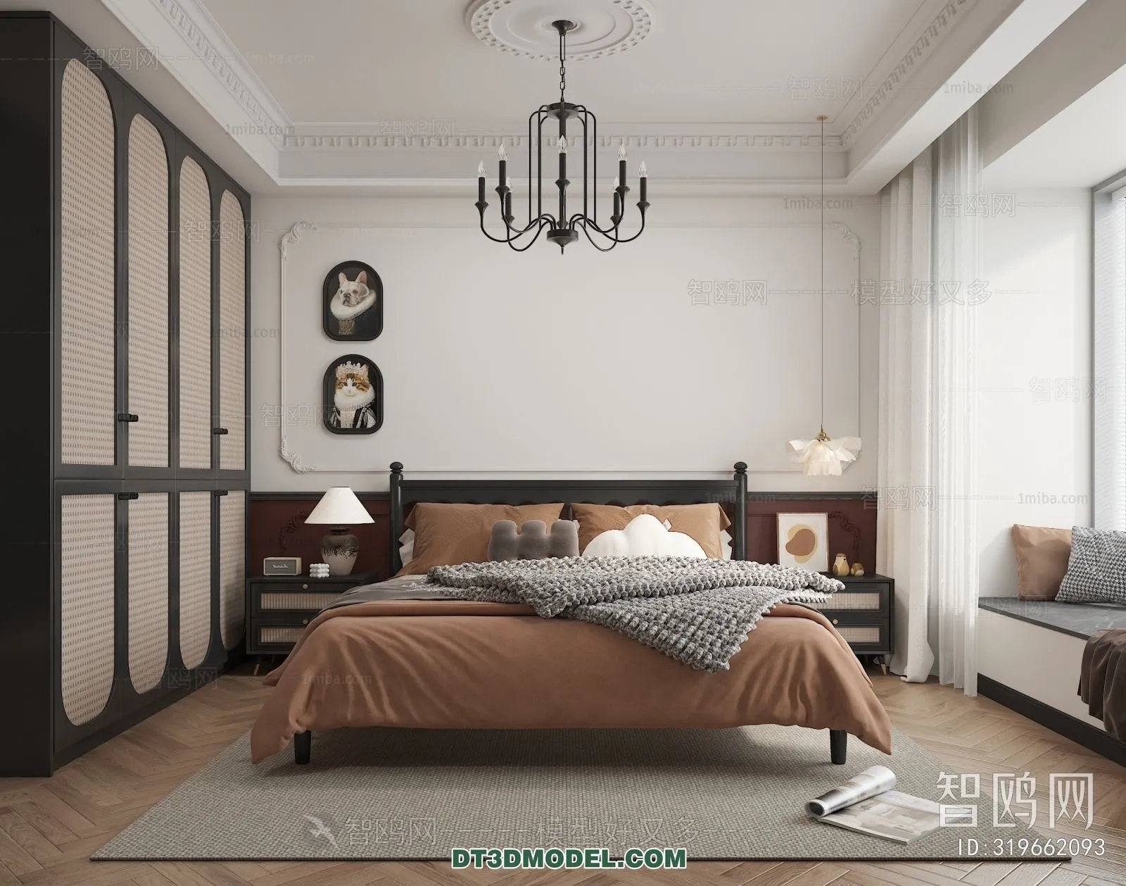 3D Scene of France Style Bedroom - 3D Model - 028