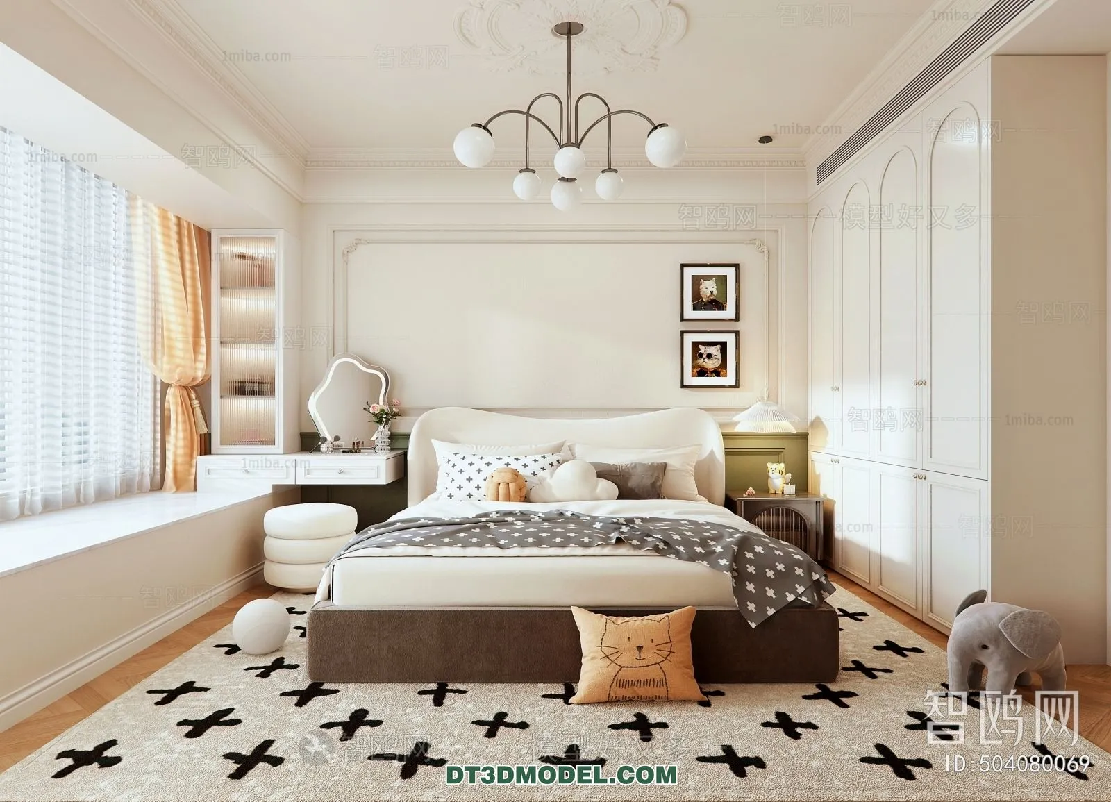 3D Scene of France Style Bedroom - 3D Model - 031