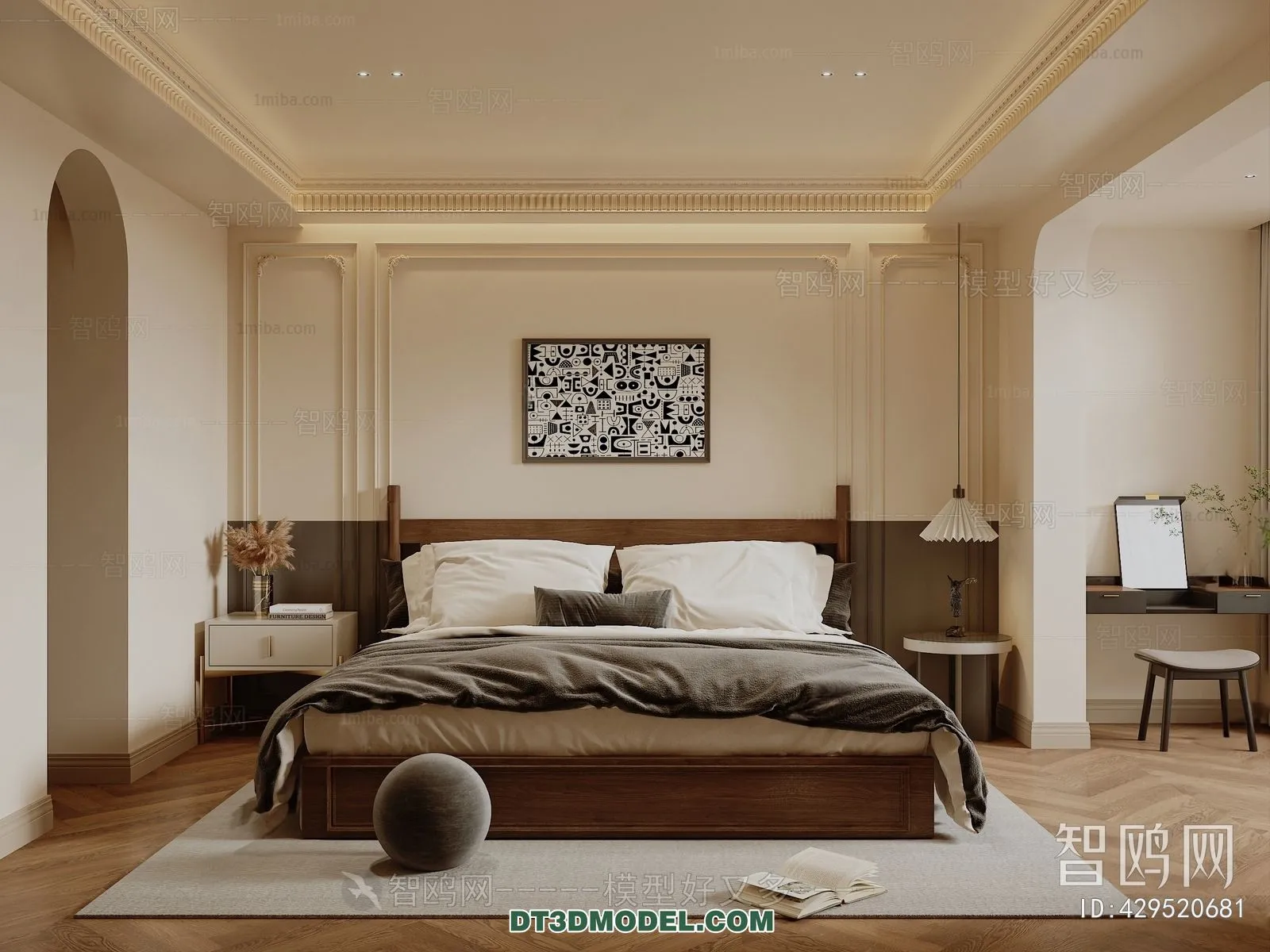 3D Scene of France Style Bedroom - 3D Model - 041