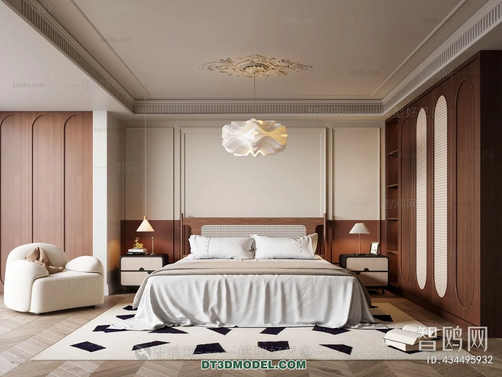 3D Scene of France Style Bedroom - 3D Model - 042