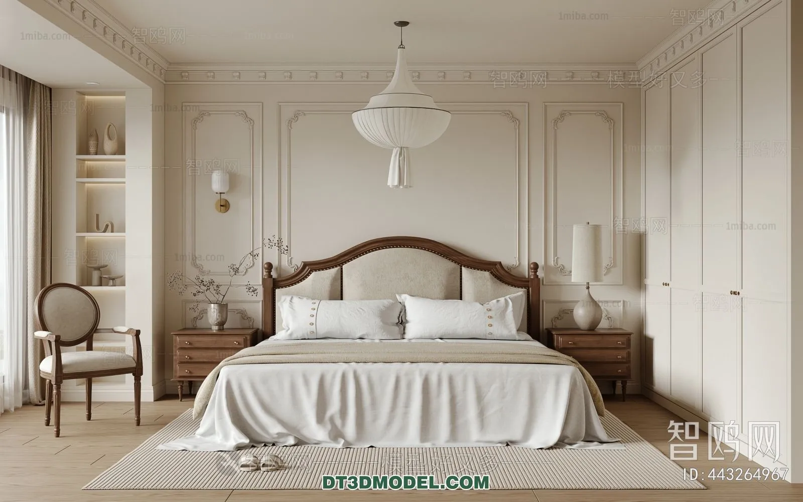 3D Scene of France Style Bedroom - 3D Model - 044