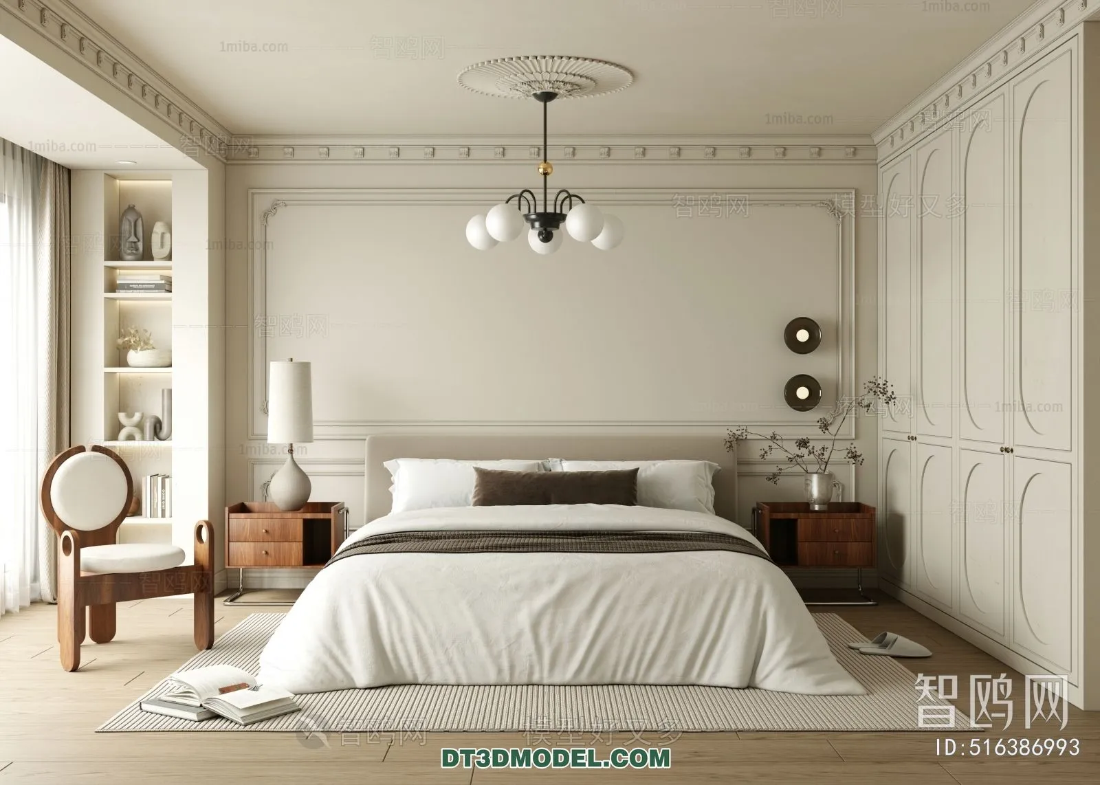 3D Scene of France Style Bedroom - 3D Model - 051
