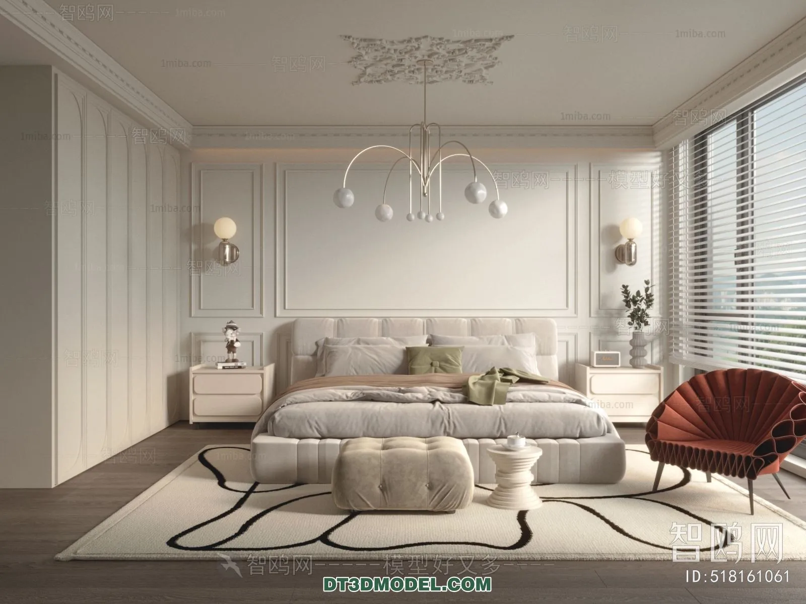 3D Scene of France Style Bedroom - 3D Model - 052