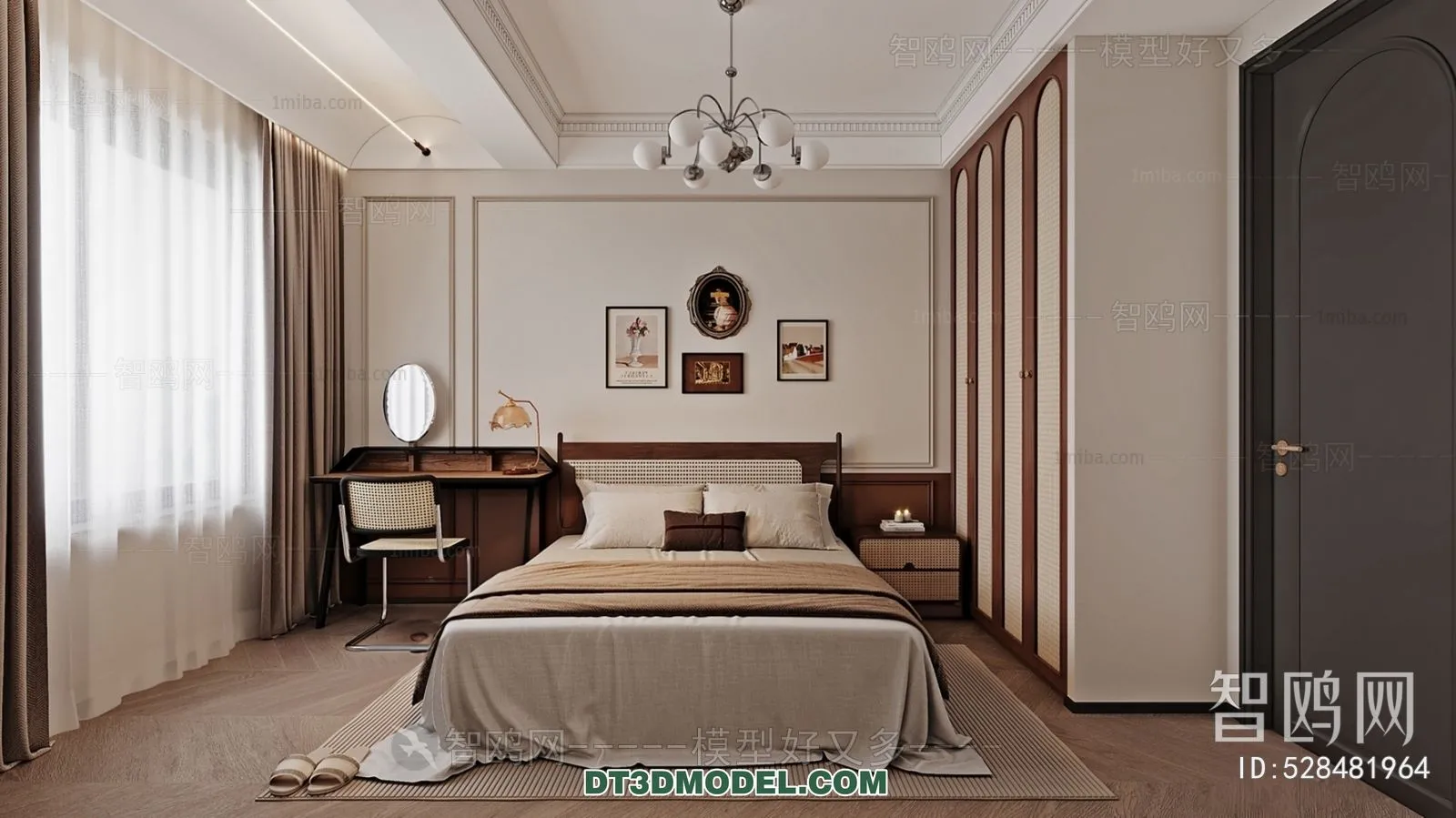 3D Scene of France Style Bedroom - 3D Model - 054