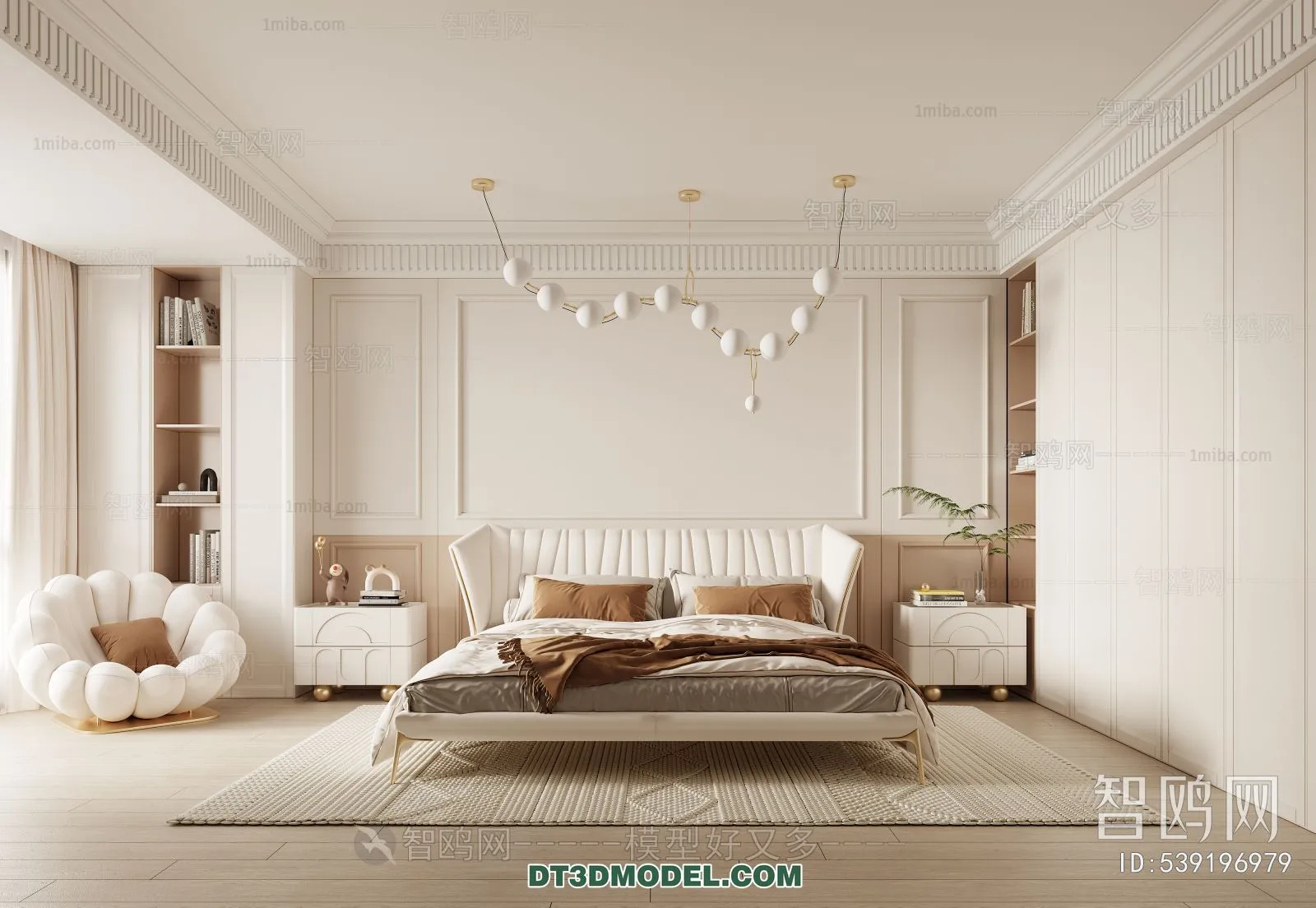 3D Scene of France Style Bedroom - 3D Model - 058