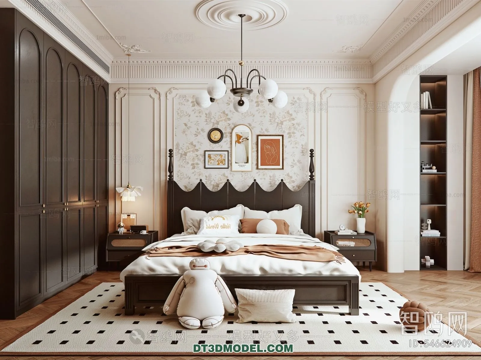 3D Scene of France Style Bedroom - 3D Model - 060