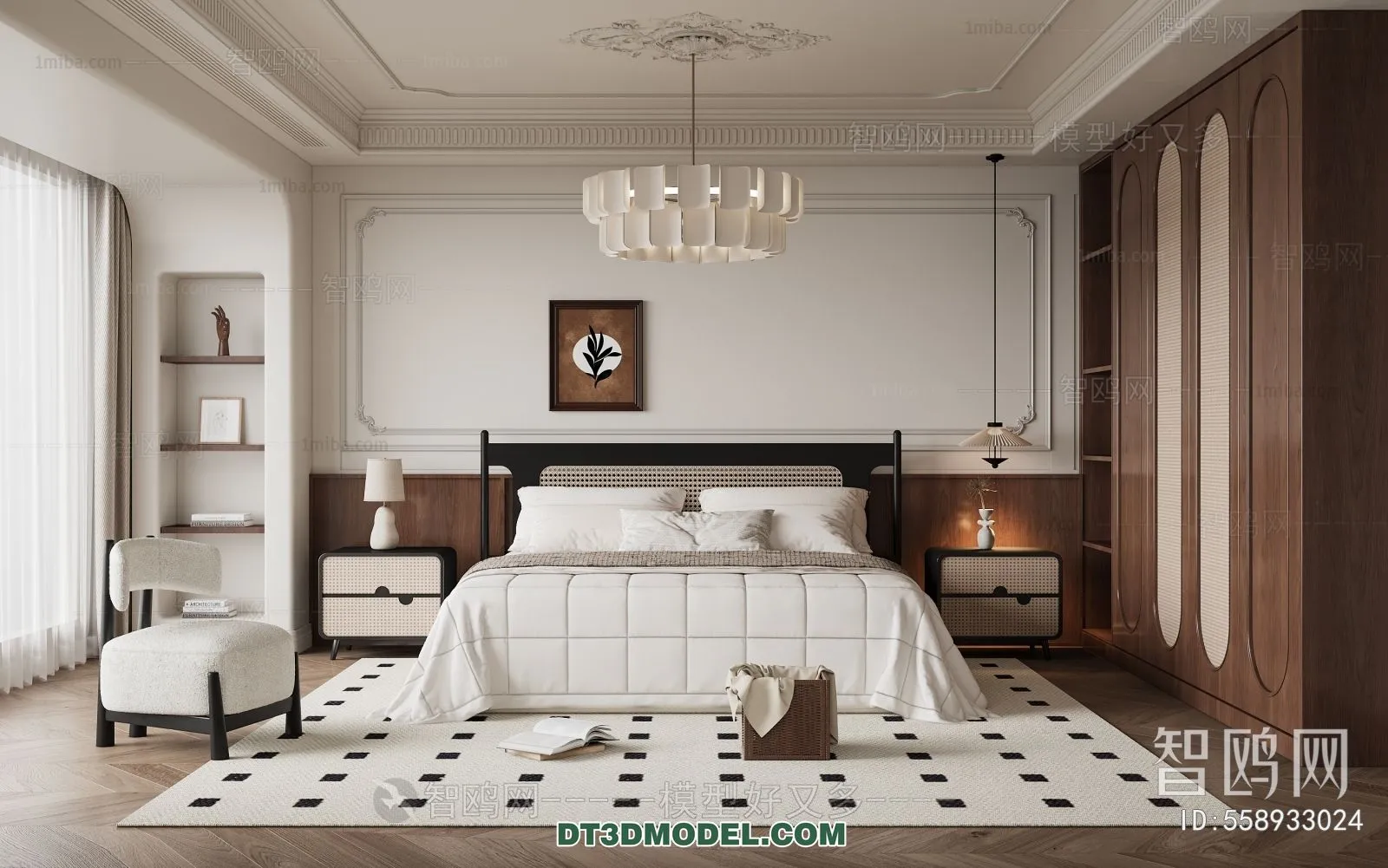 3D Scene of France Style Bedroom - 3D Model - 062