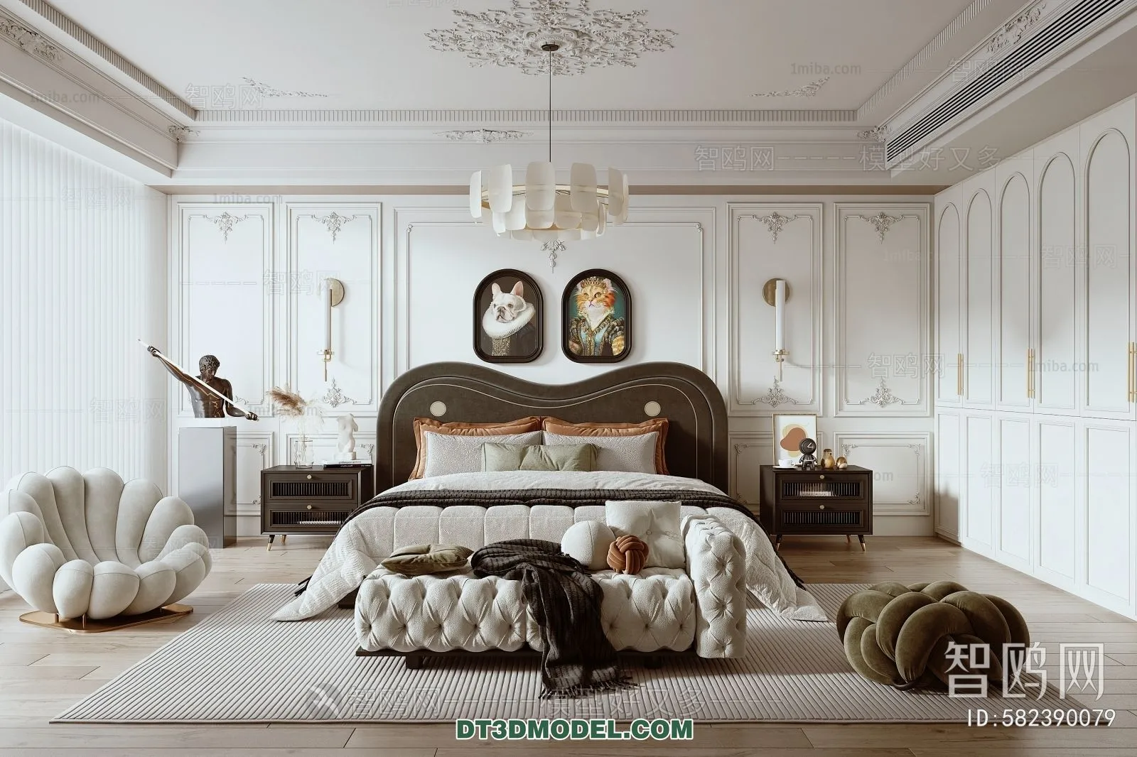 3D Scene of France Style Bedroom - 3D Model - 066
