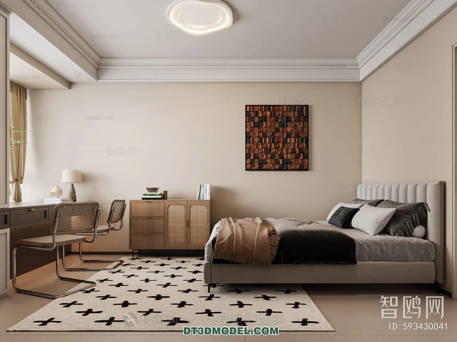3D Scene of France Style Bedroom - 3D Model - 068