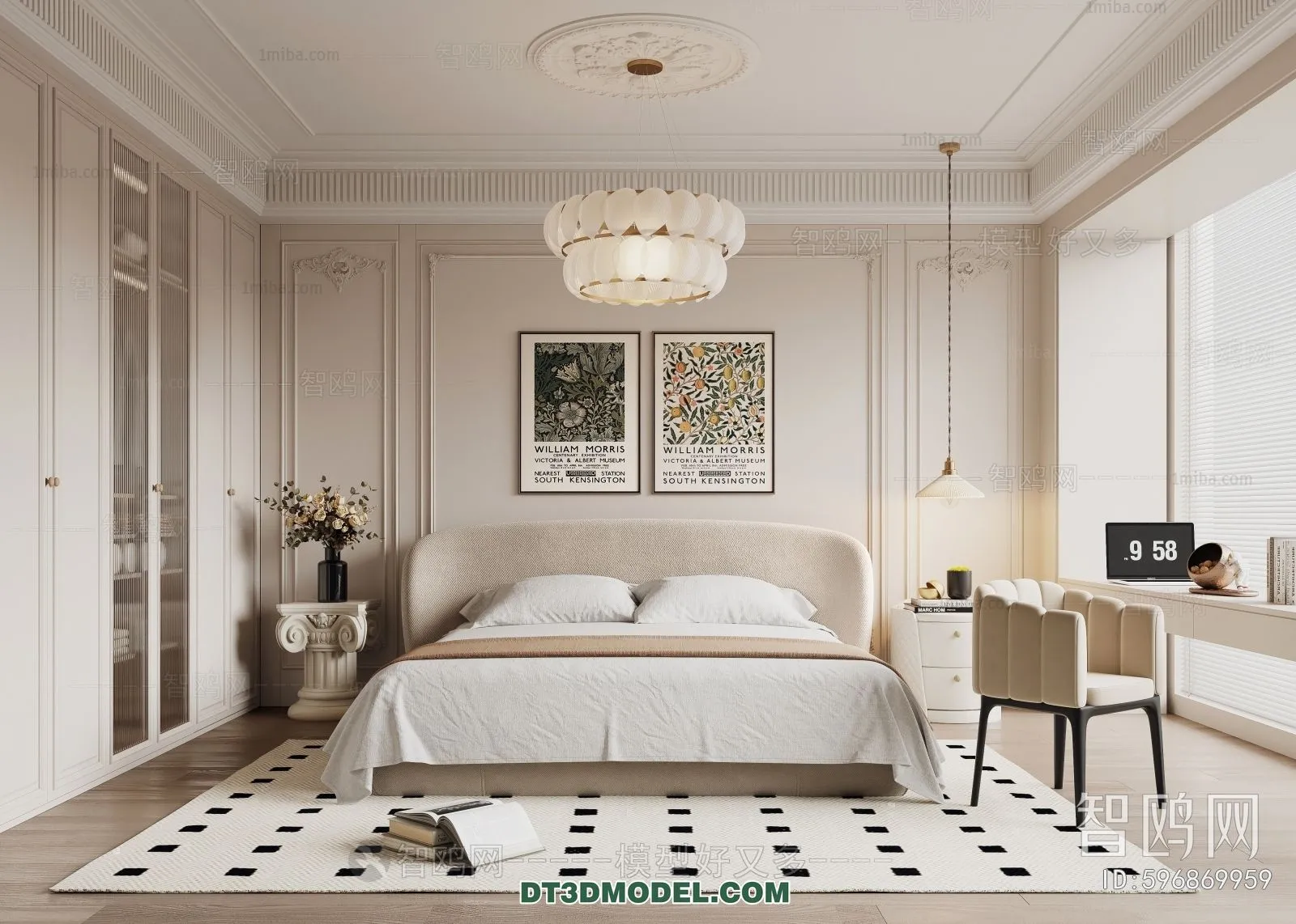 3D Scene of France Style Bedroom - 3D Model - 069