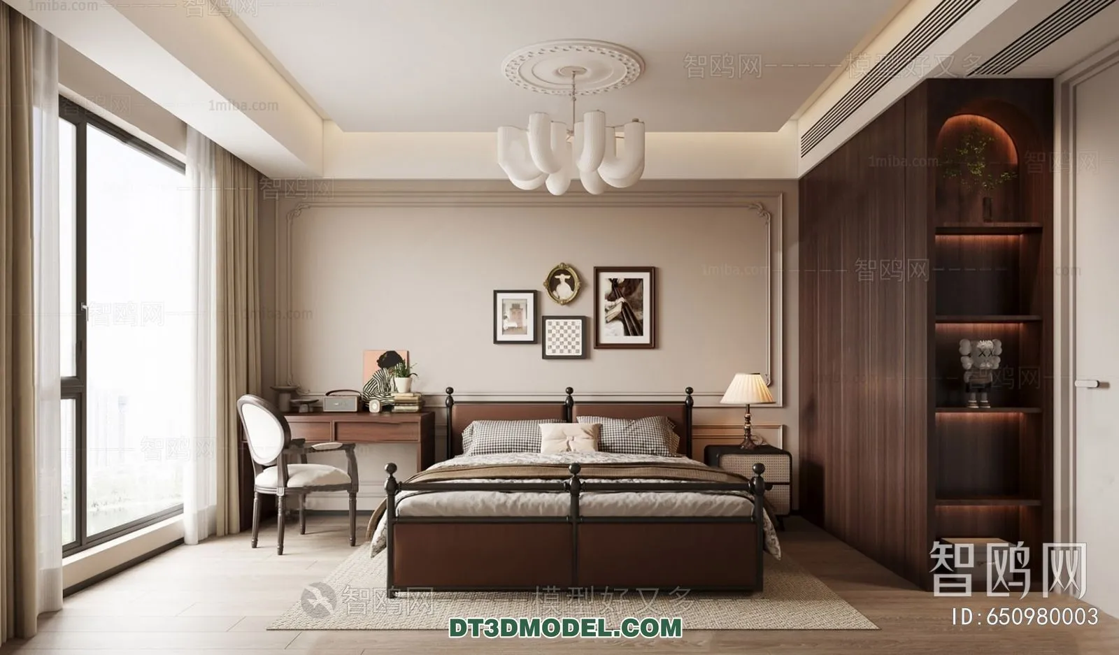 3D Scene of France Style Bedroom - 3D Model - 072