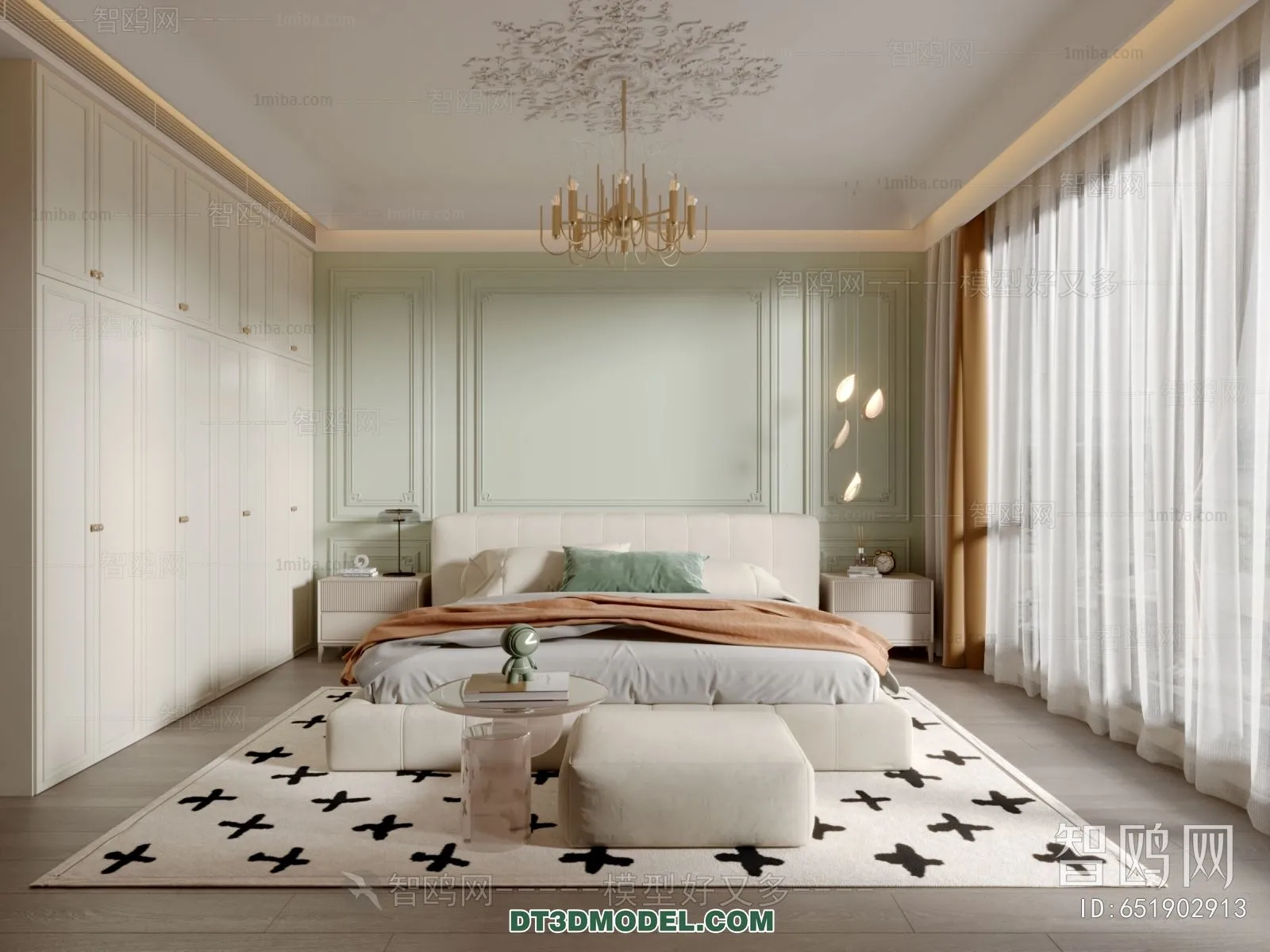 3D Scene of France Style Bedroom - 3D Model - 073