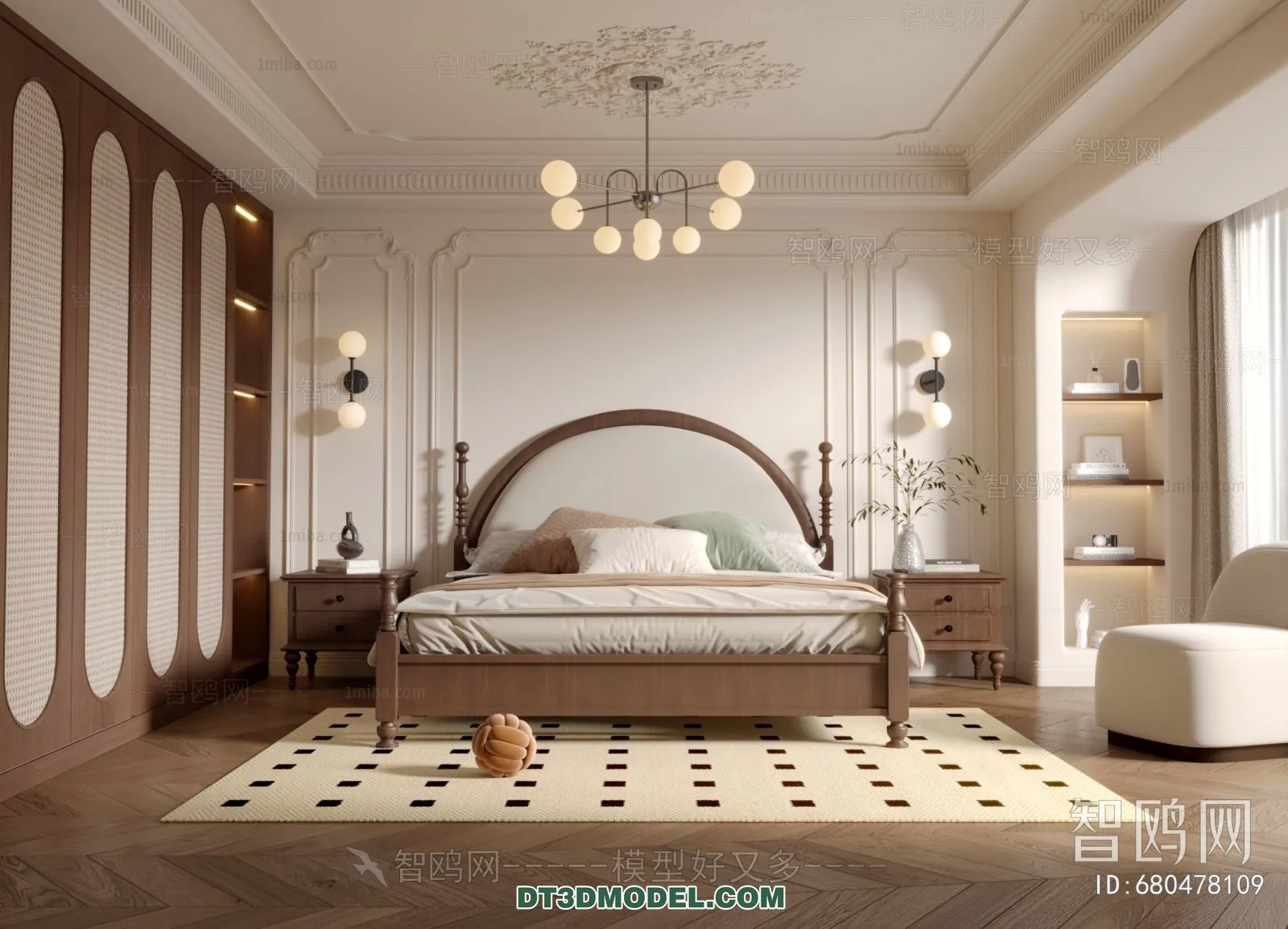 3D Scene of France Style Bedroom - 3D Model - 077