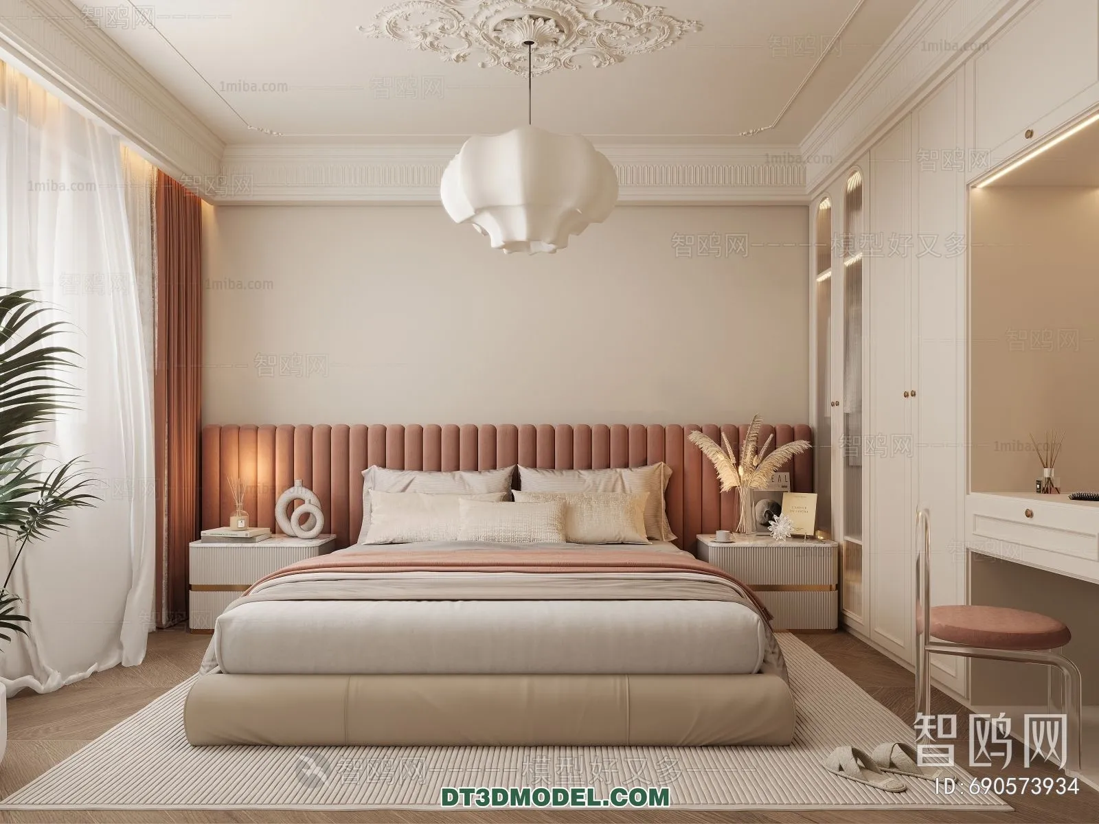 3D Scene of France Style Bedroom - 3D Model - 078