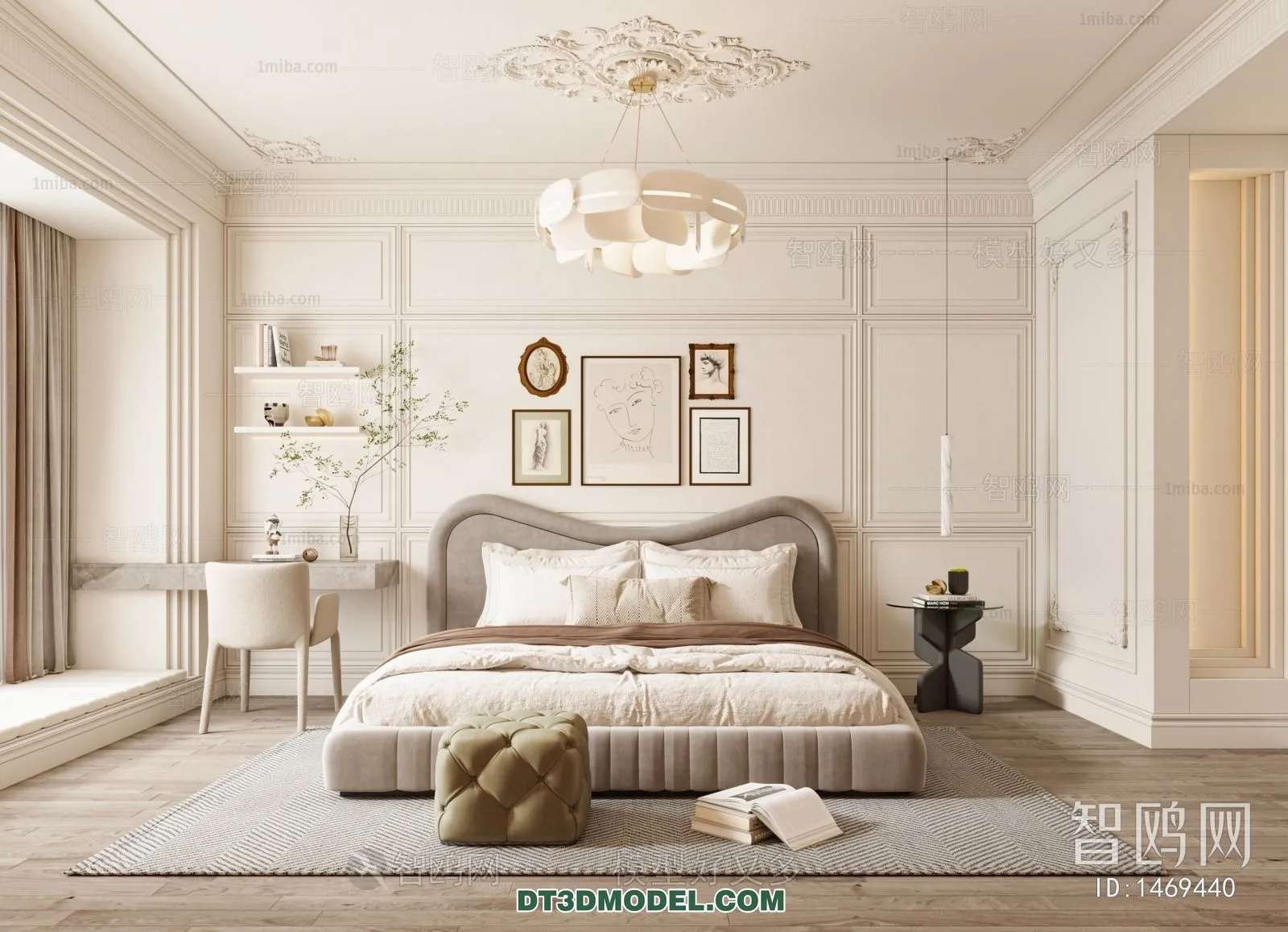 3D Scene of France Style Bedroom - 3D Model - 079