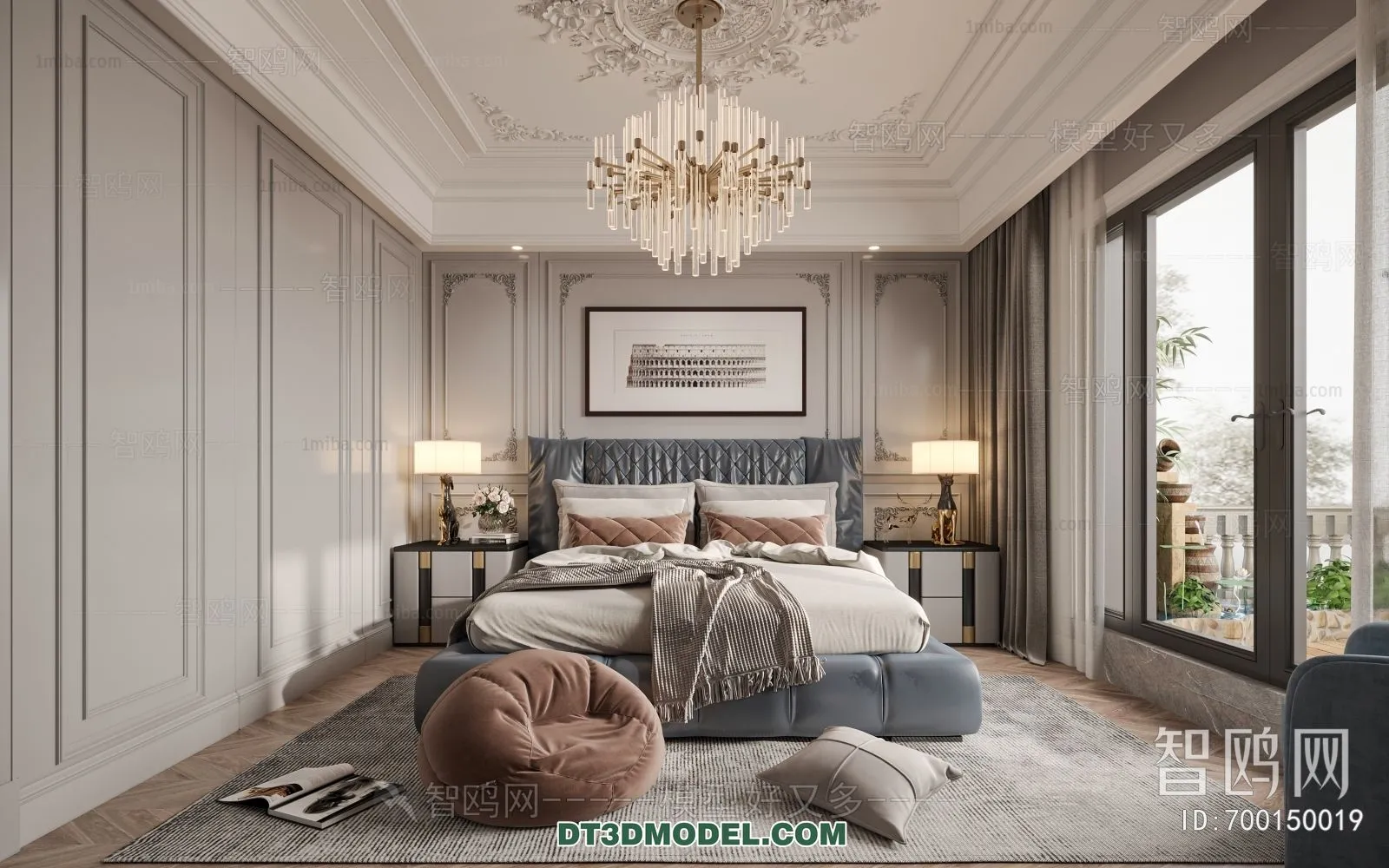 3D Scene of France Style Bedroom - 3D Model - 080