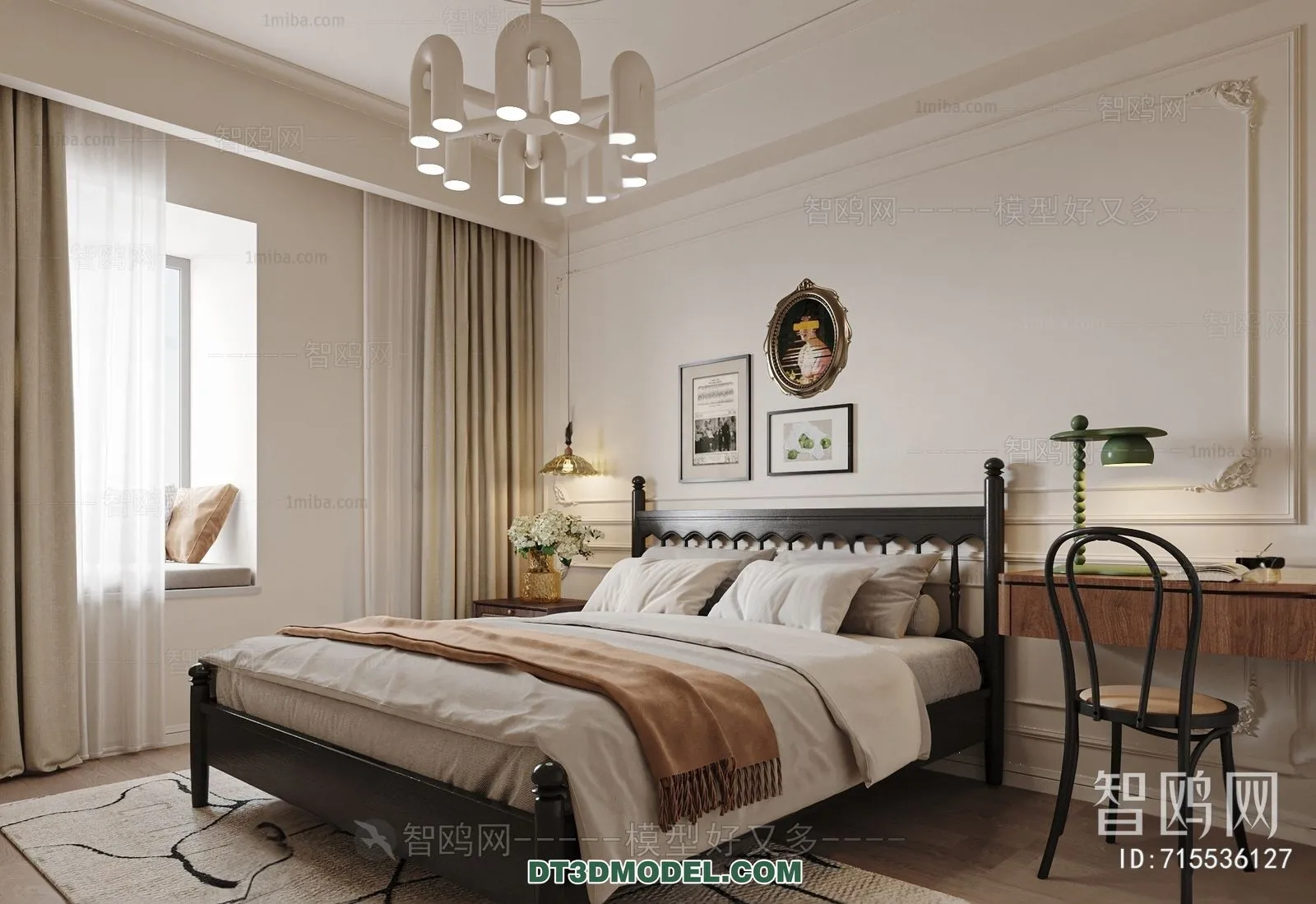 3D Scene of France Style Bedroom - 3D Model - 081
