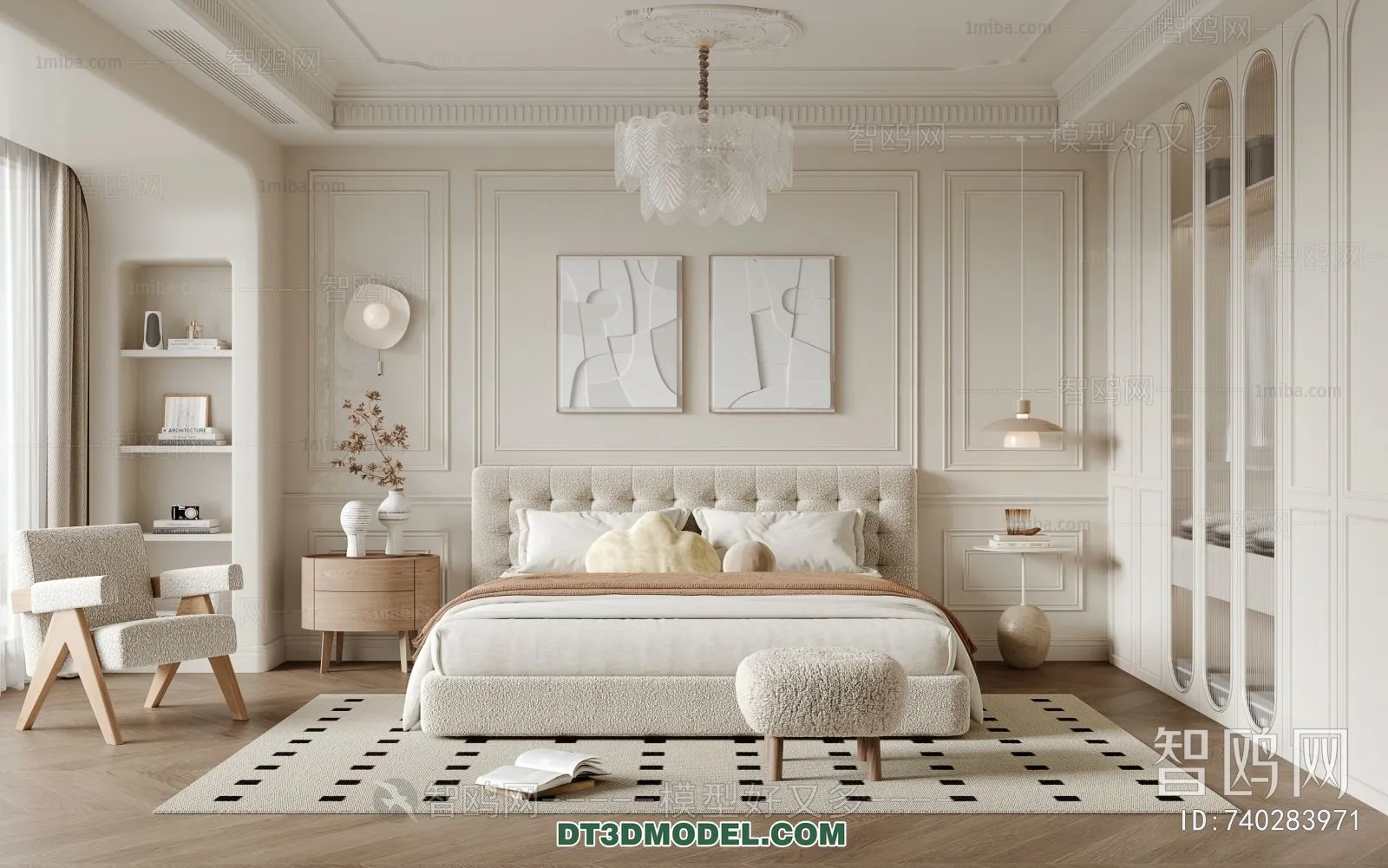3D Scene of France Style Bedroom - 3D Model - 083
