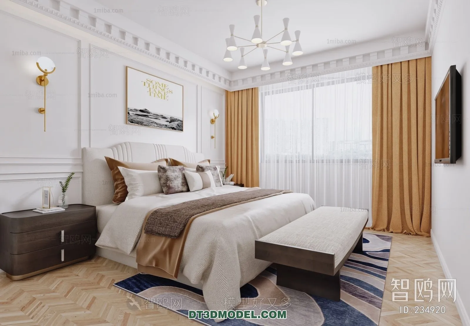 3D Scene of France Style Bedroom - 3D Model - 084