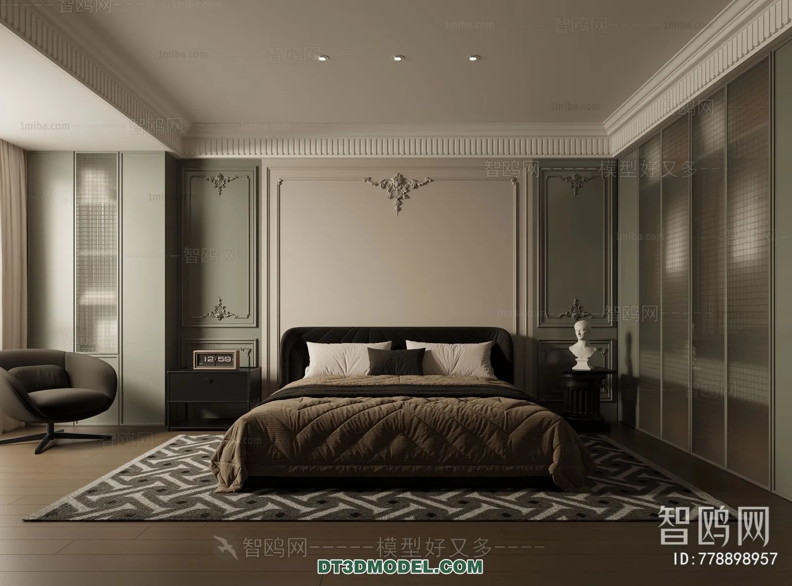 3D Scene of France Style Bedroom - 3D Model - 085