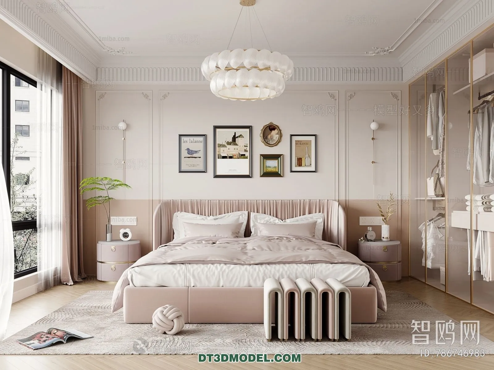 3D Scene of France Style Bedroom - 3D Model - 086