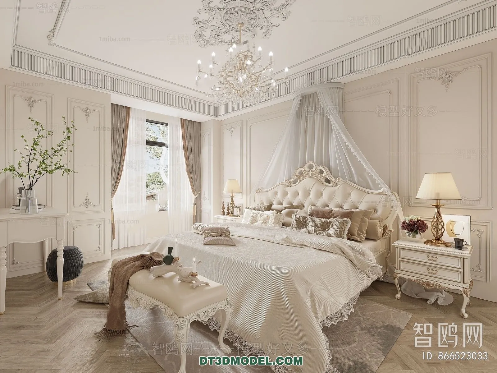 3D Scene of France Style Bedroom - 3D Model - 096
