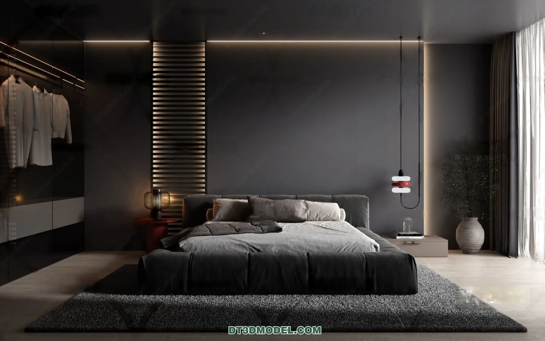 3D Scene of Gray Style Bedroom - 3D Model - 102